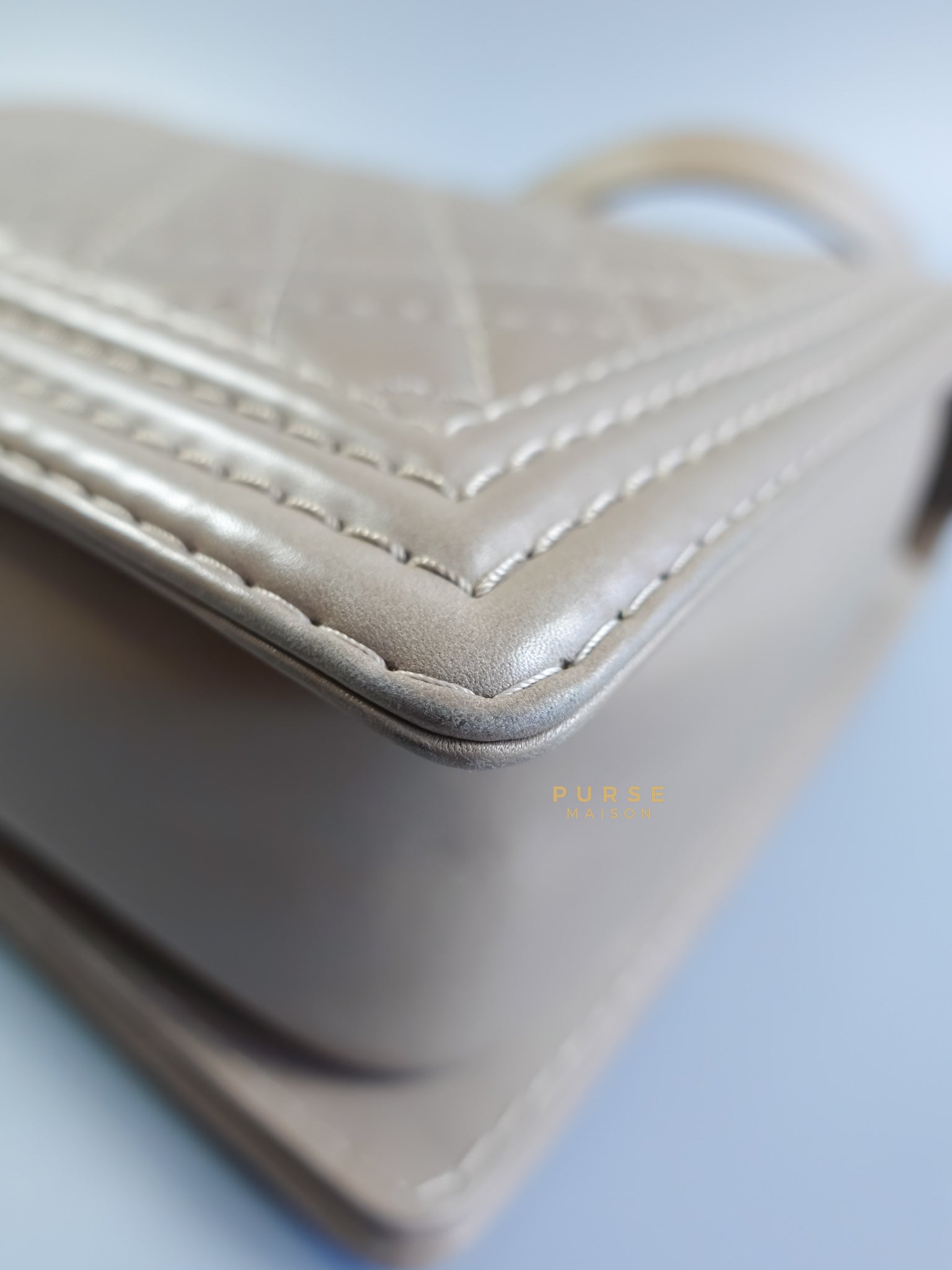 Le Boy Taupe Large Calfskin Leather and Ruthenium Hardware (Series 18) | Purse Maison Luxury Bags Shop