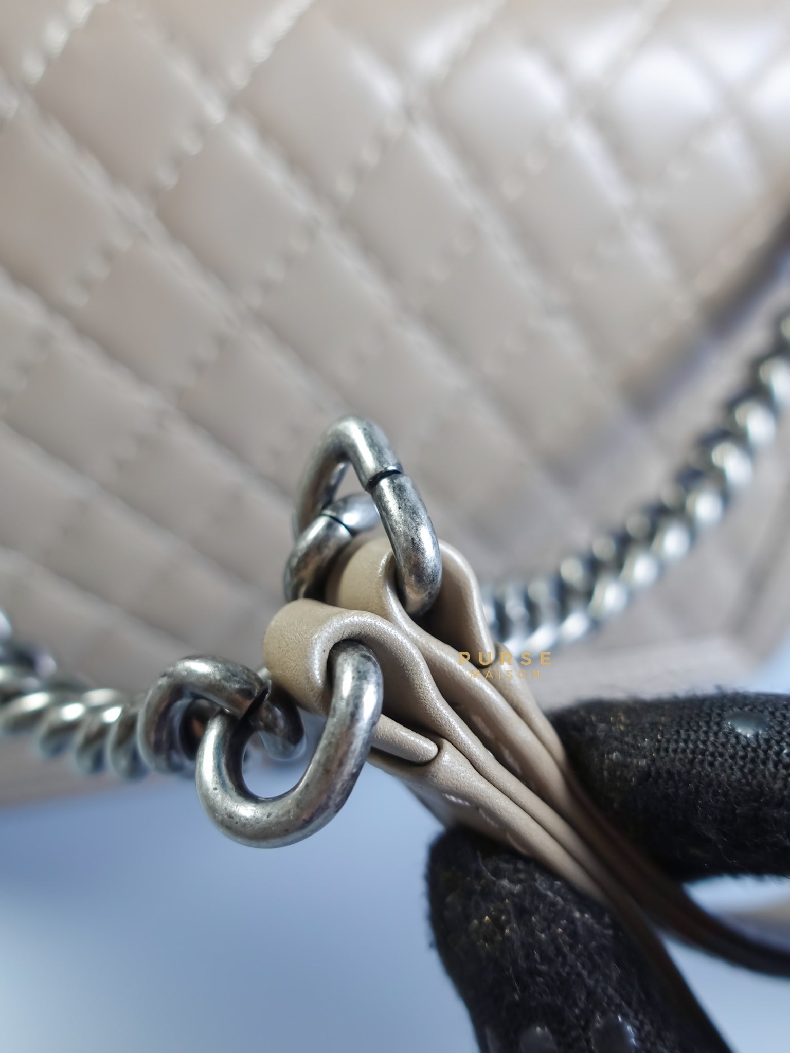 Le Boy Taupe Large Calfskin Leather and Ruthenium Hardware (Series 18) | Purse Maison Luxury Bags Shop