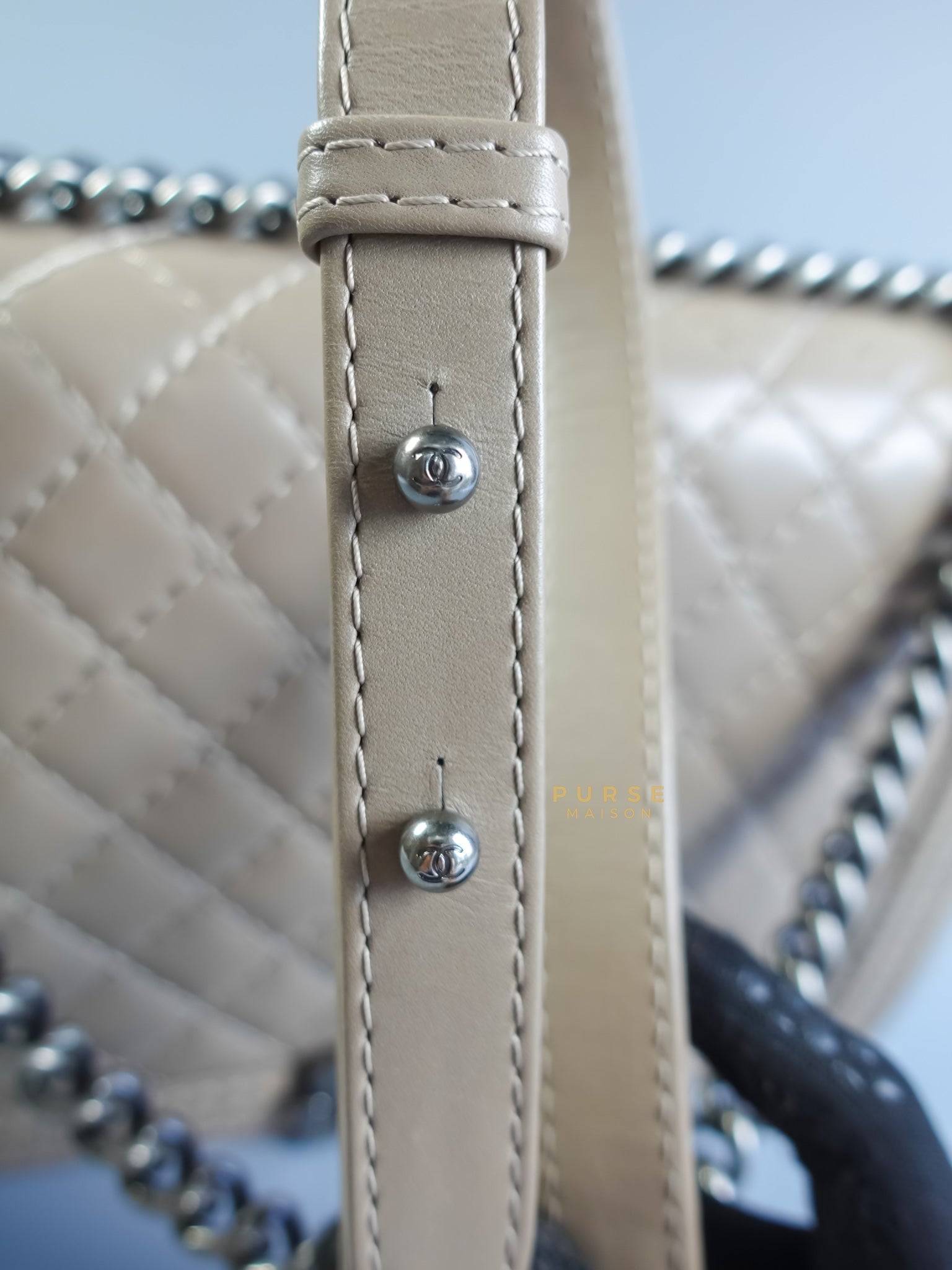 Le Boy Taupe Large Calfskin Leather and Ruthenium Hardware (Series 18) | Purse Maison Luxury Bags Shop