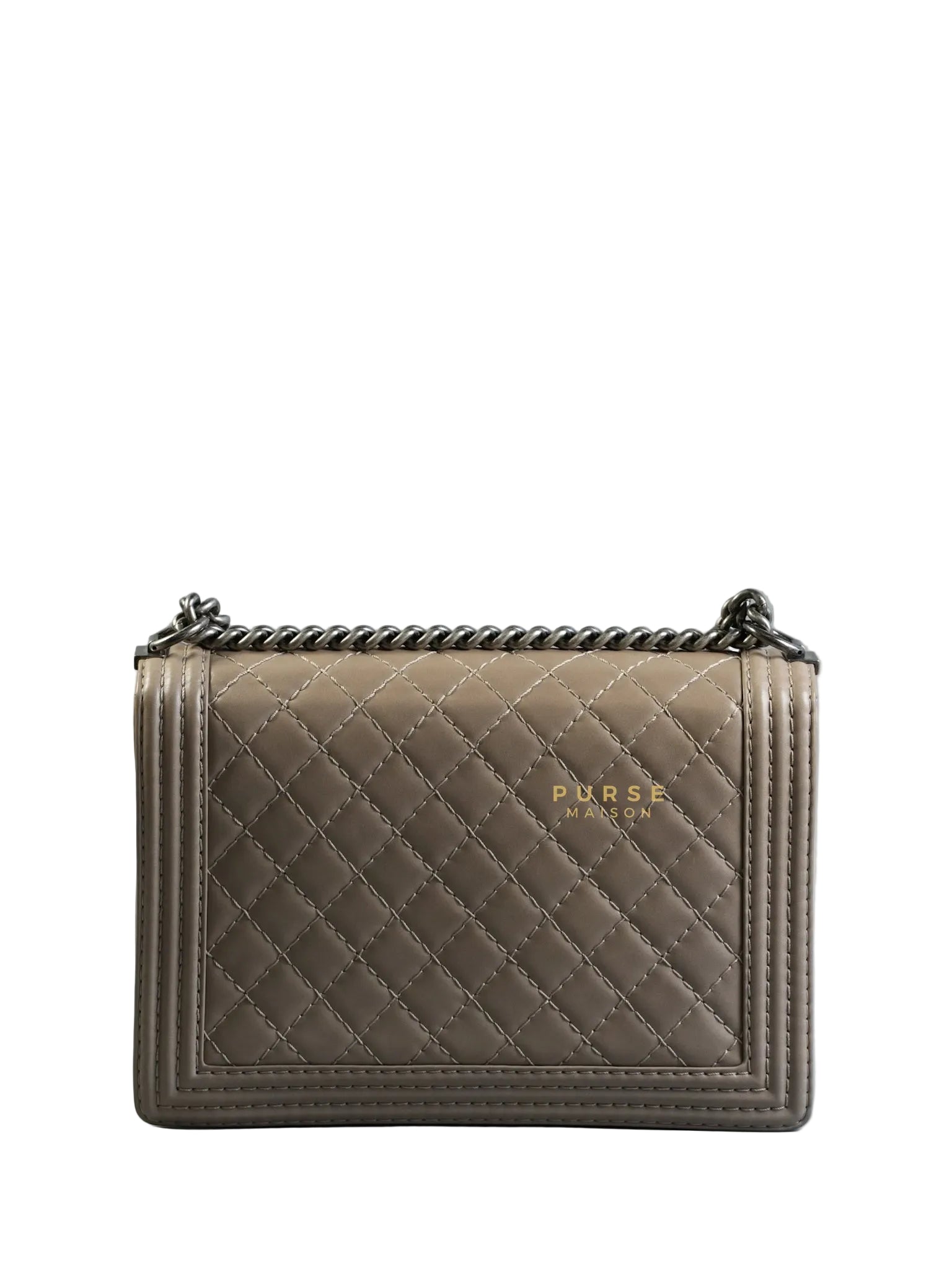 Le Boy Taupe Large Calfskin Leather and Ruthenium Hardware (Series 18) | Purse Maison Luxury Bags Shop