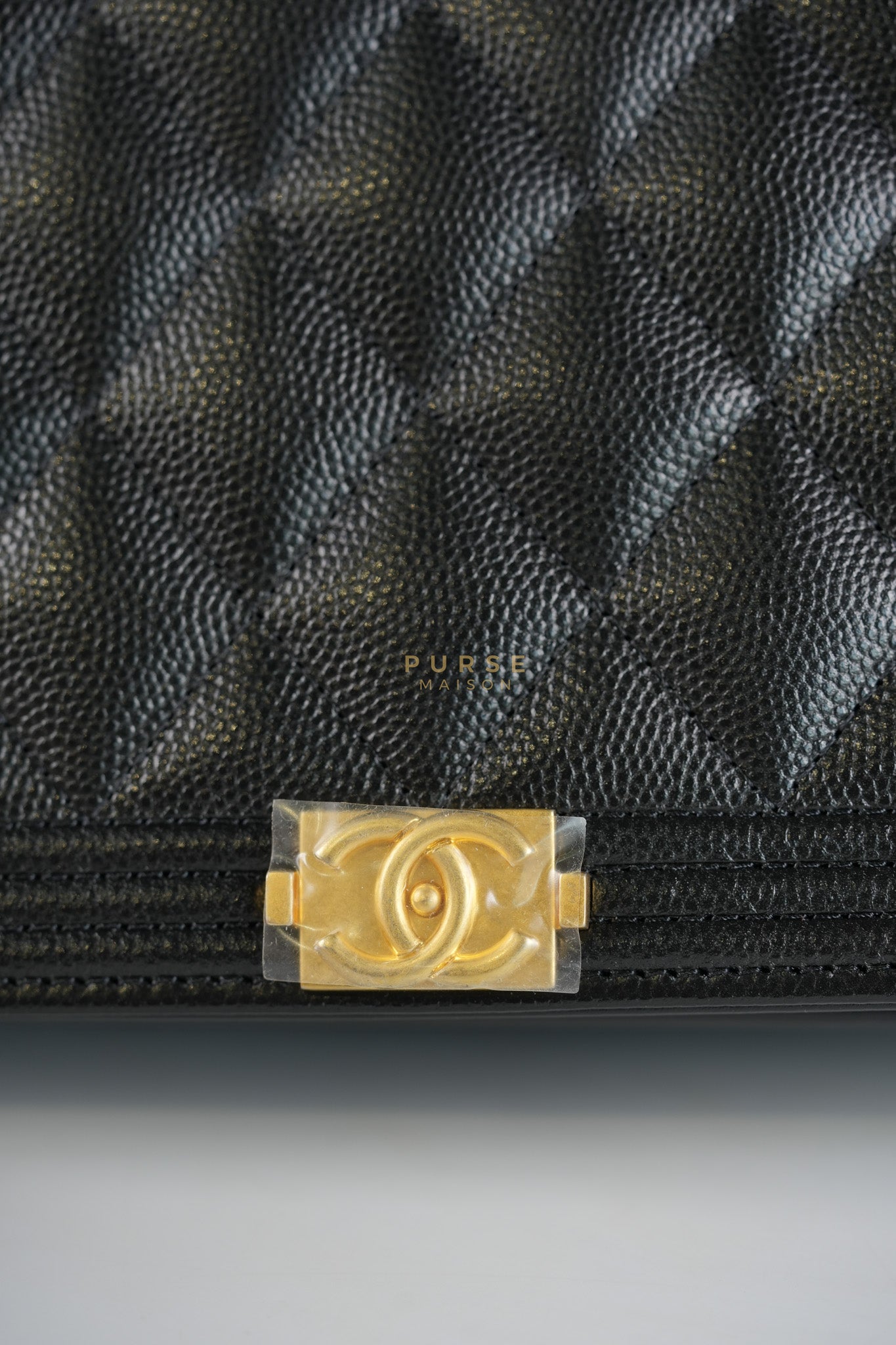 Le Boy Wallet On Chain in Black Caviar Leather Aged Gold Hardware (Microchip) | Purse Maison Luxury Bags Shop