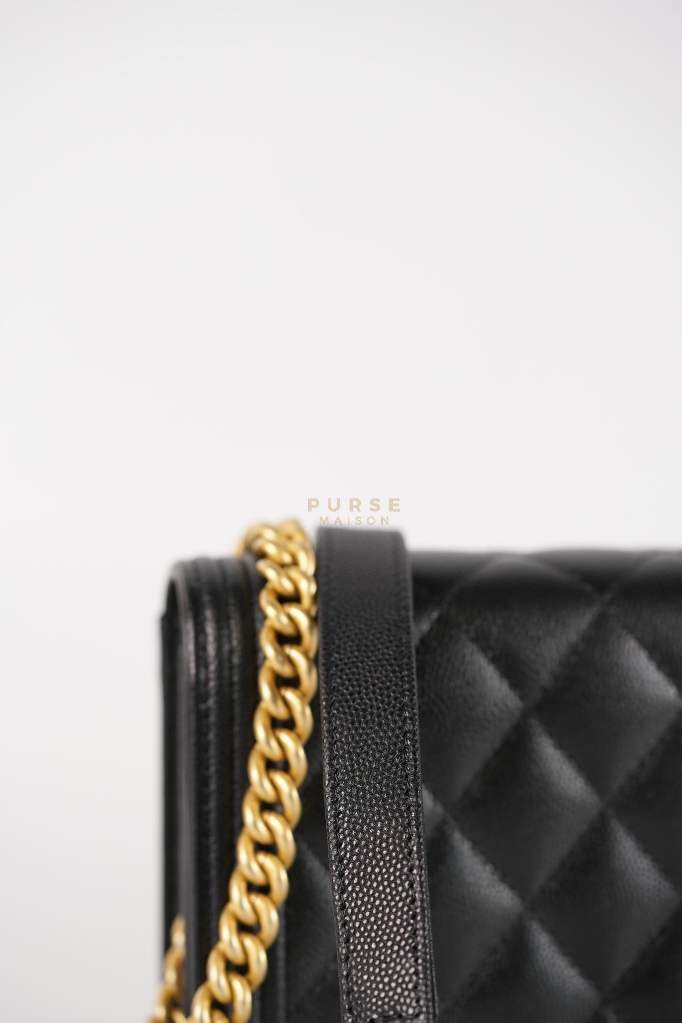 Le Boy Wallet On Chain in Black Caviar Leather Aged Gold Hardware (Microchip) | Purse Maison Luxury Bags Shop