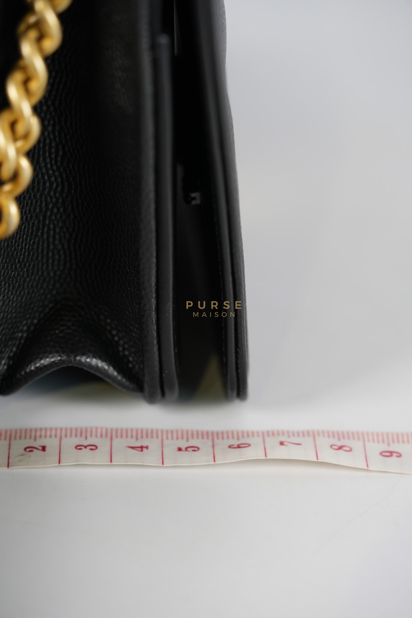 Le Boy Wallet On Chain in Black Caviar Leather Aged Gold Hardware (Microchip) | Purse Maison Luxury Bags Shop