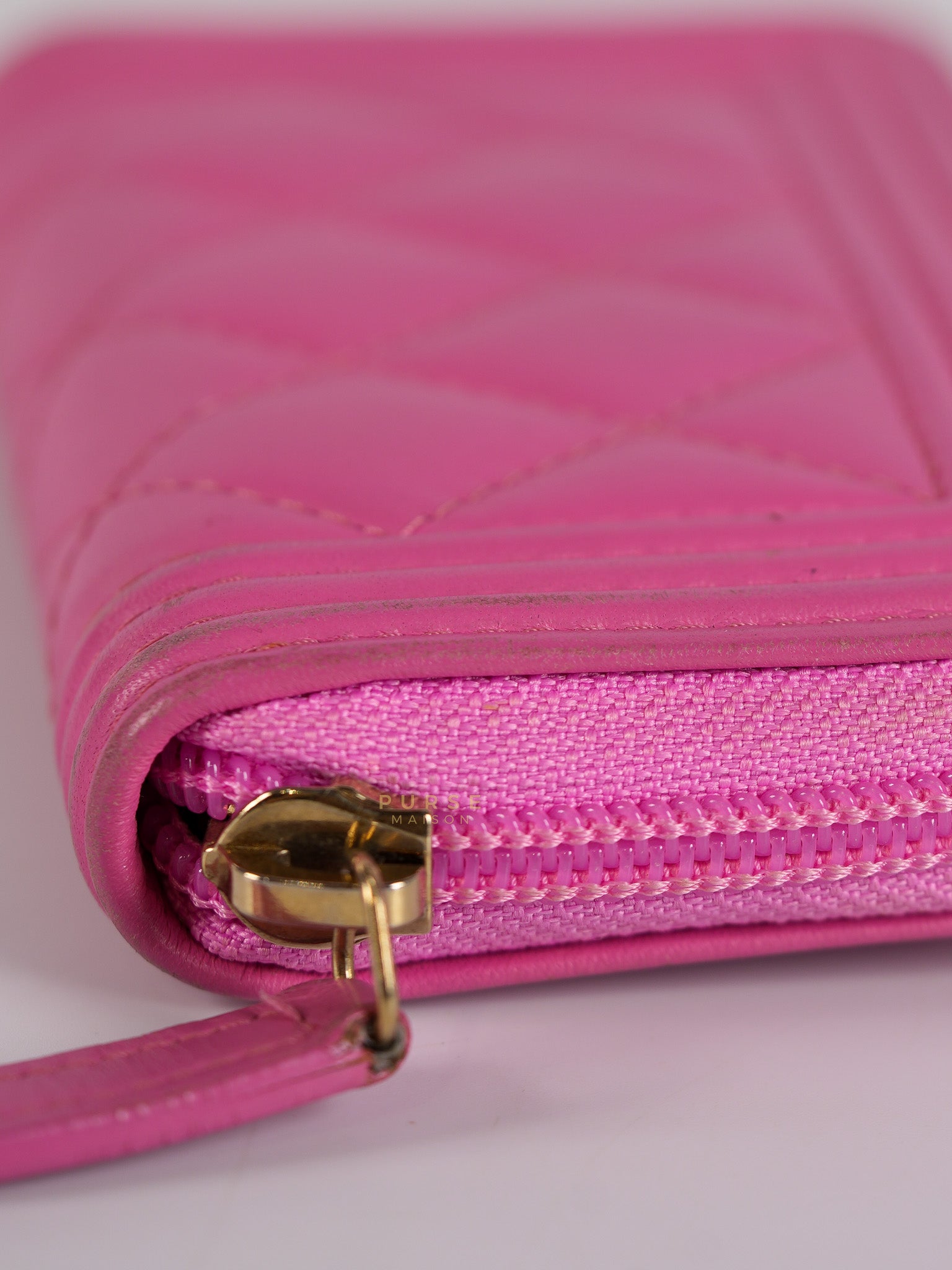 Le Boy Zip Card Holder in Pink Lambskin Leather & Aged Gold Hardware (Series 26) | Purse Maison Luxury Bags Shop