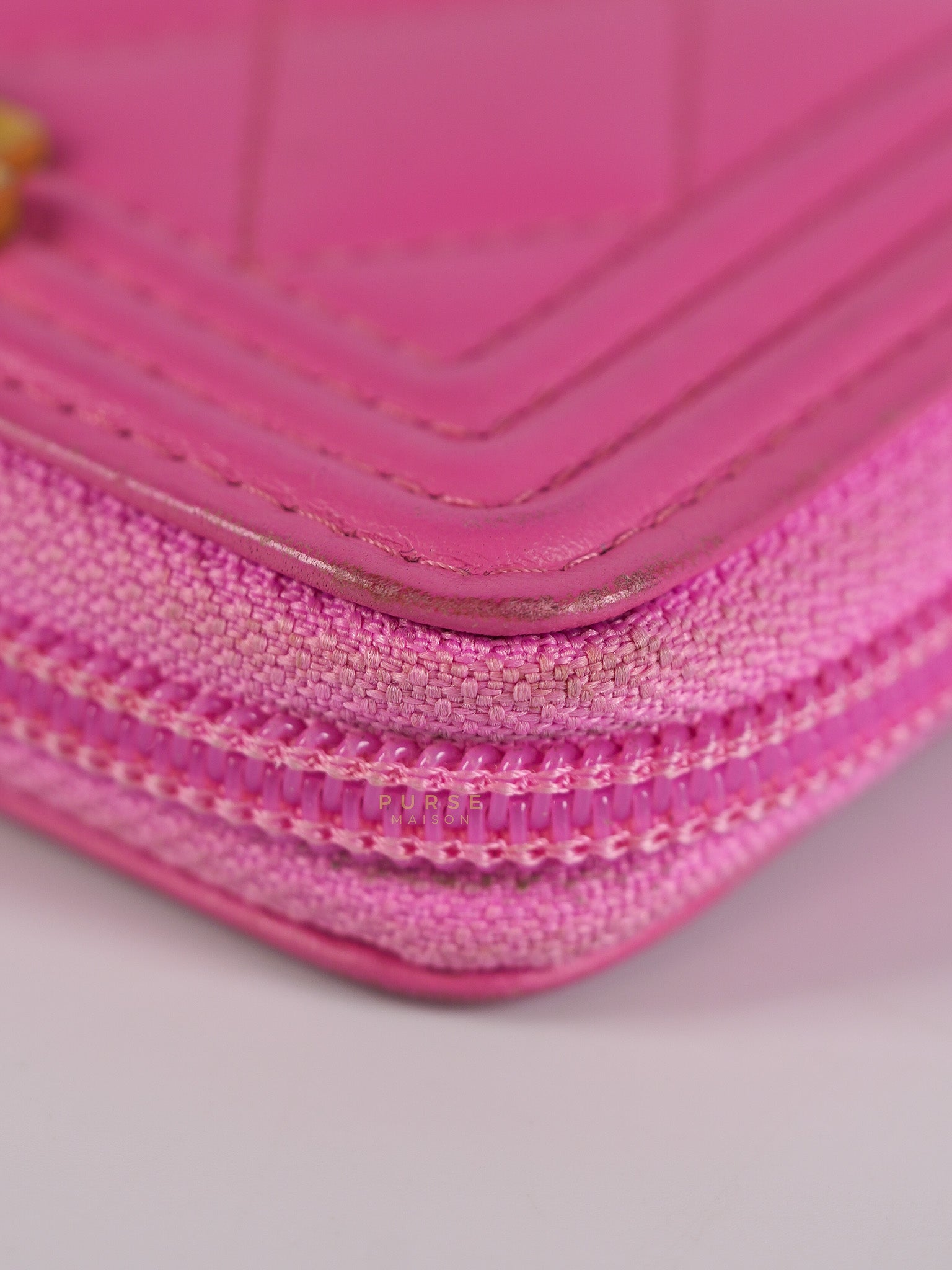 Le Boy Zip Card Holder in Pink Lambskin Leather & Aged Gold Hardware (Series 26) | Purse Maison Luxury Bags Shop