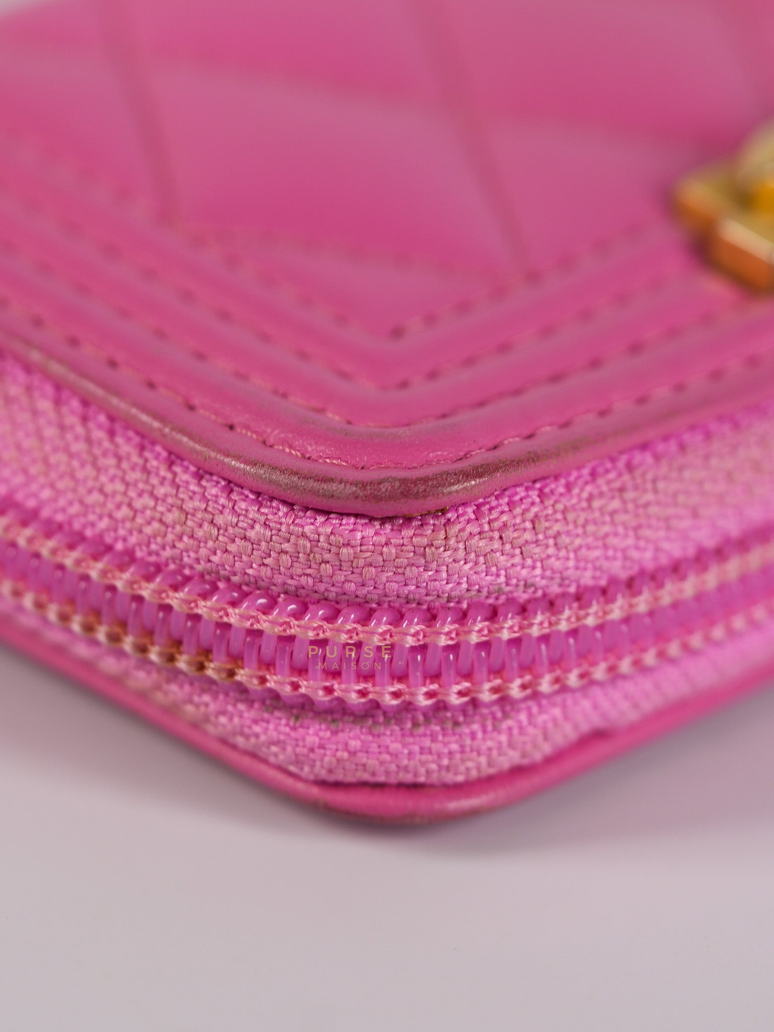 Le Boy Zip Card Holder in Pink Lambskin Leather & Aged Gold Hardware (Series 26) | Purse Maison Luxury Bags Shop