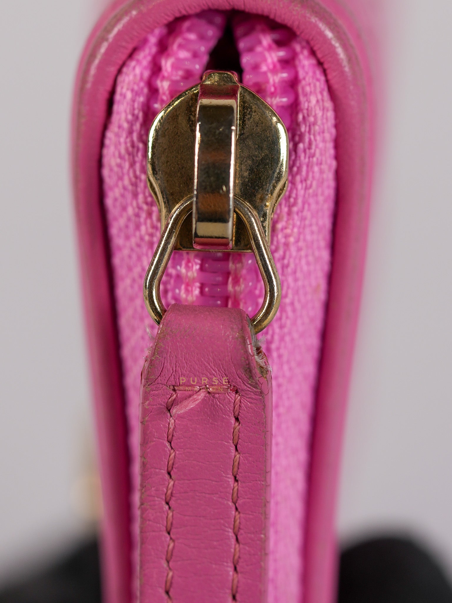 Le Boy Zip Card Holder in Pink Lambskin Leather & Aged Gold Hardware (Series 26) | Purse Maison Luxury Bags Shop