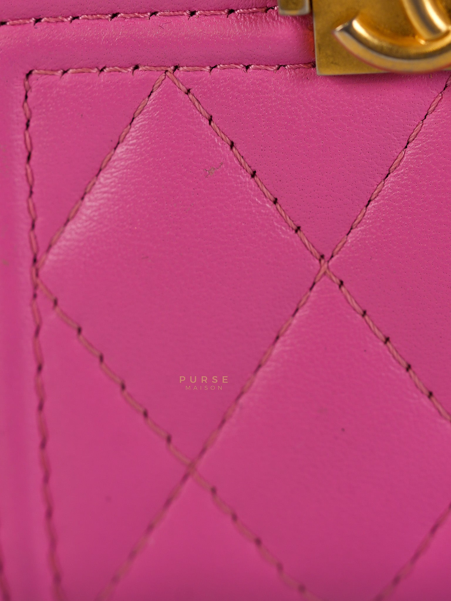 Le Boy Zip Card Holder in Pink Lambskin Leather & Aged Gold Hardware (Series 26) | Purse Maison Luxury Bags Shop