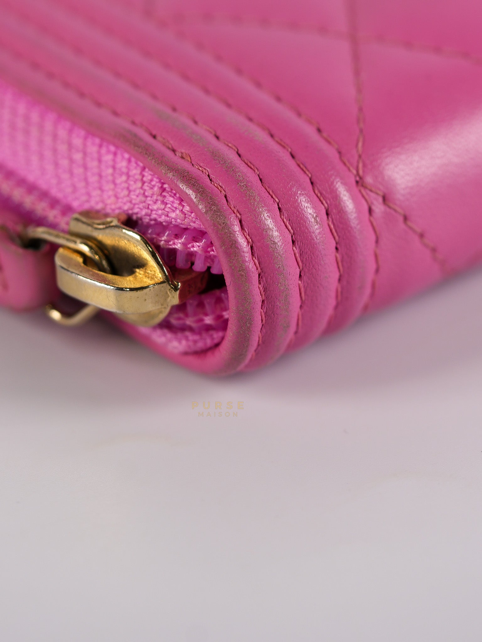 Le Boy Zip Card Holder in Pink Lambskin Leather & Aged Gold Hardware (Series 26) | Purse Maison Luxury Bags Shop