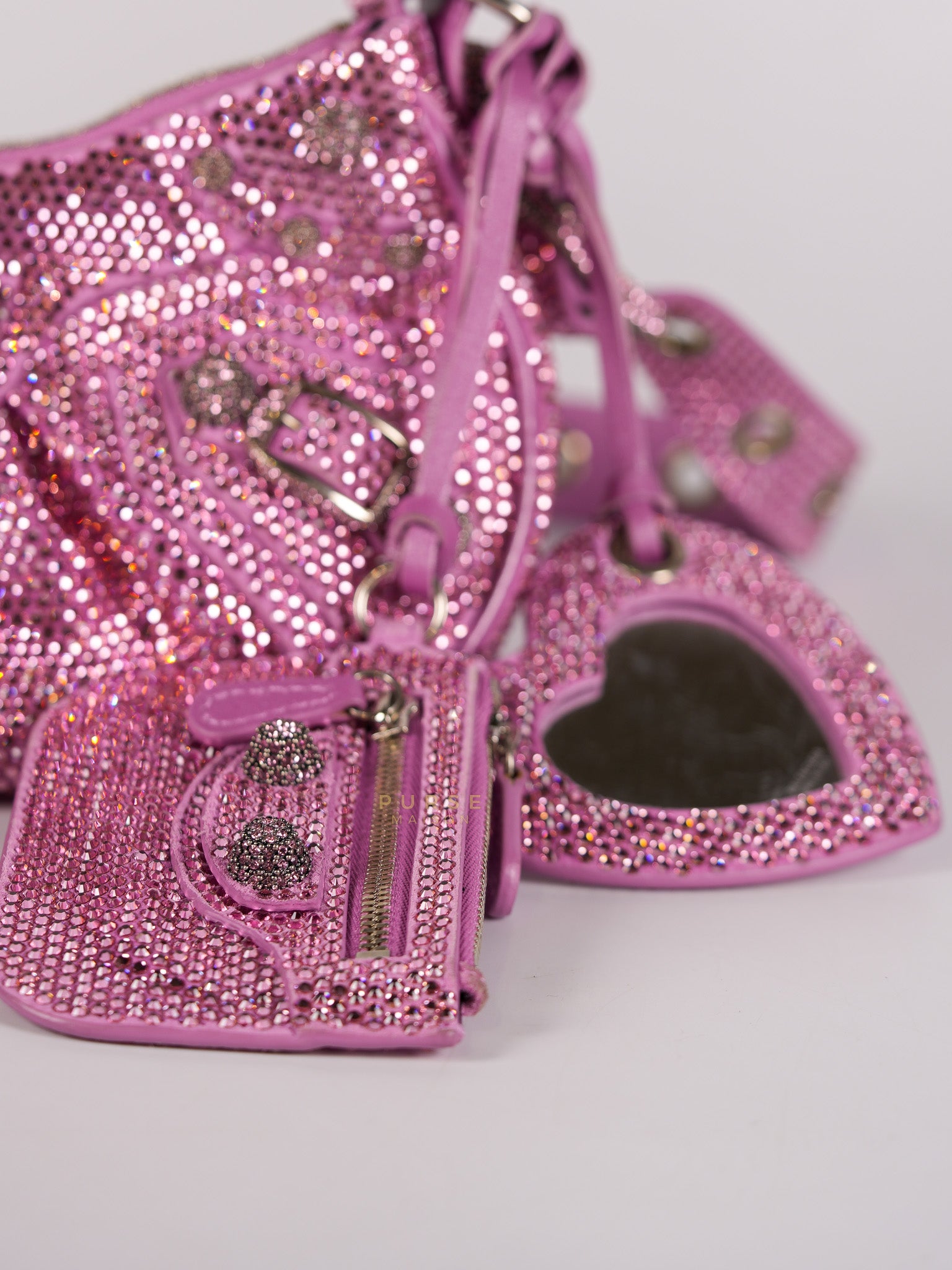 Le Cagole in Pink Diamond Stud Suede Leather | Purse Maison Luxury Bags Shop