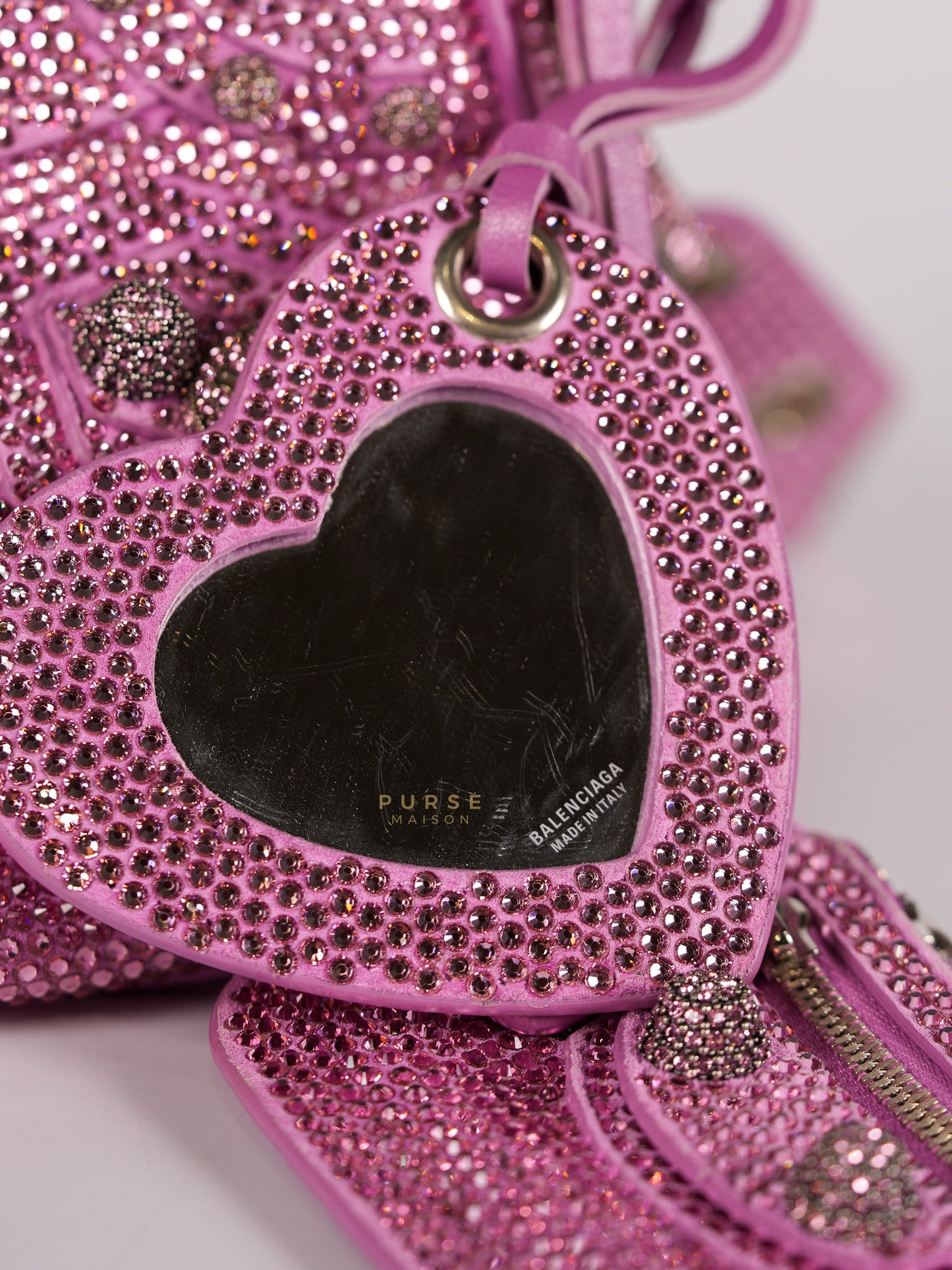 Le Cagole in Pink Diamond Stud Suede Leather | Purse Maison Luxury Bags Shop