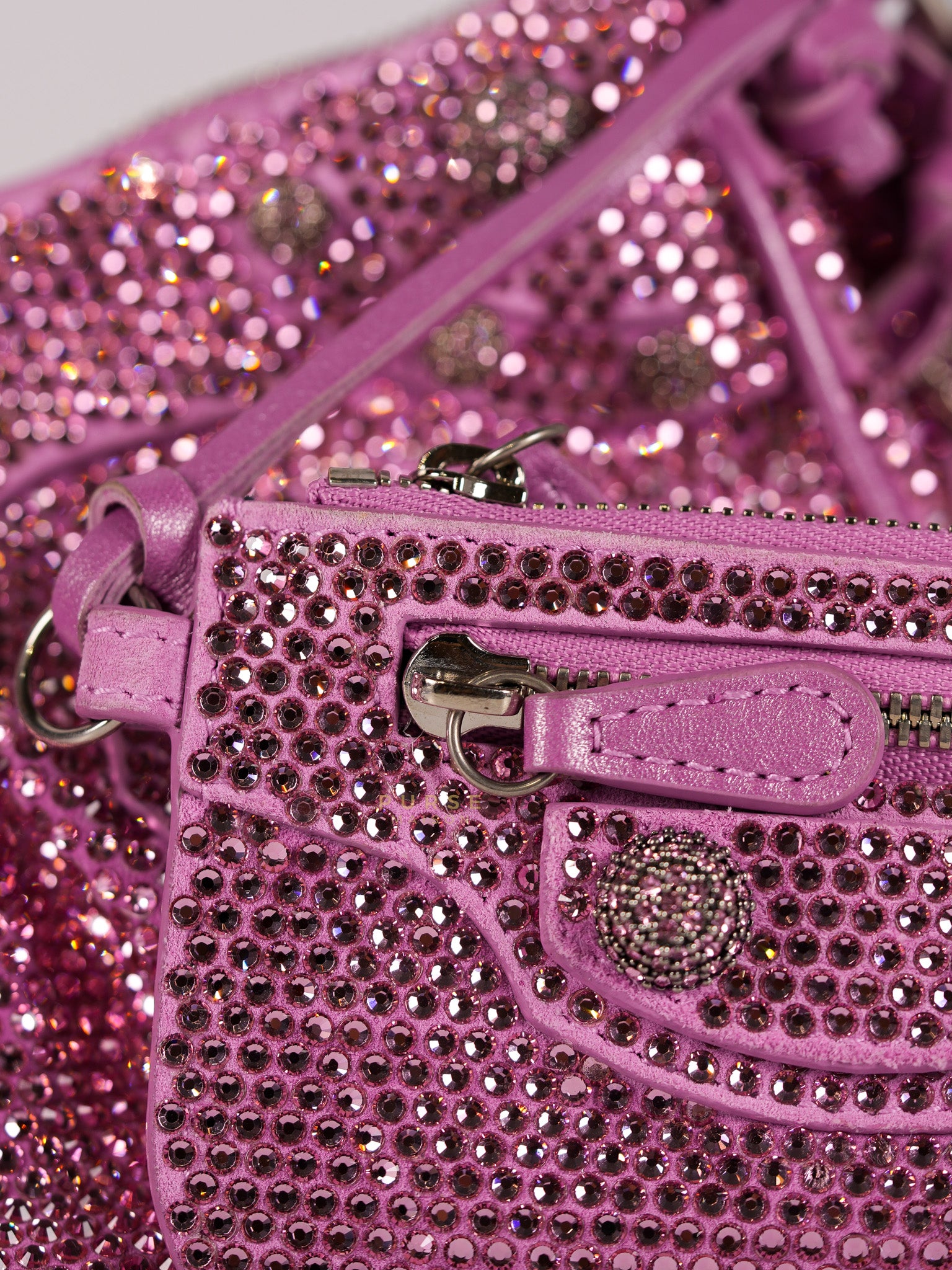 Le Cagole in Pink Diamond Stud Suede Leather | Purse Maison Luxury Bags Shop