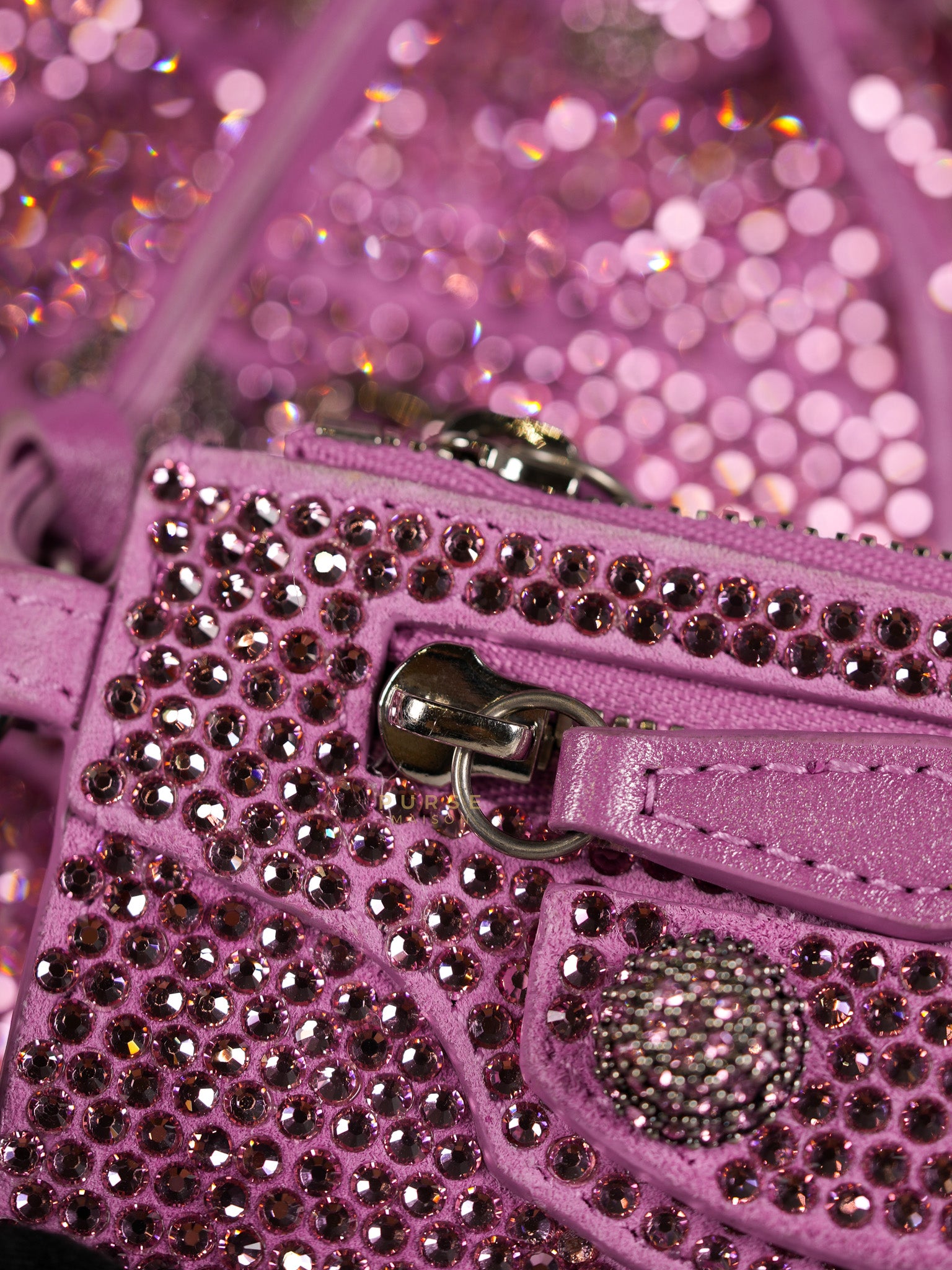 Le Cagole in Pink Diamond Stud Suede Leather | Purse Maison Luxury Bags Shop