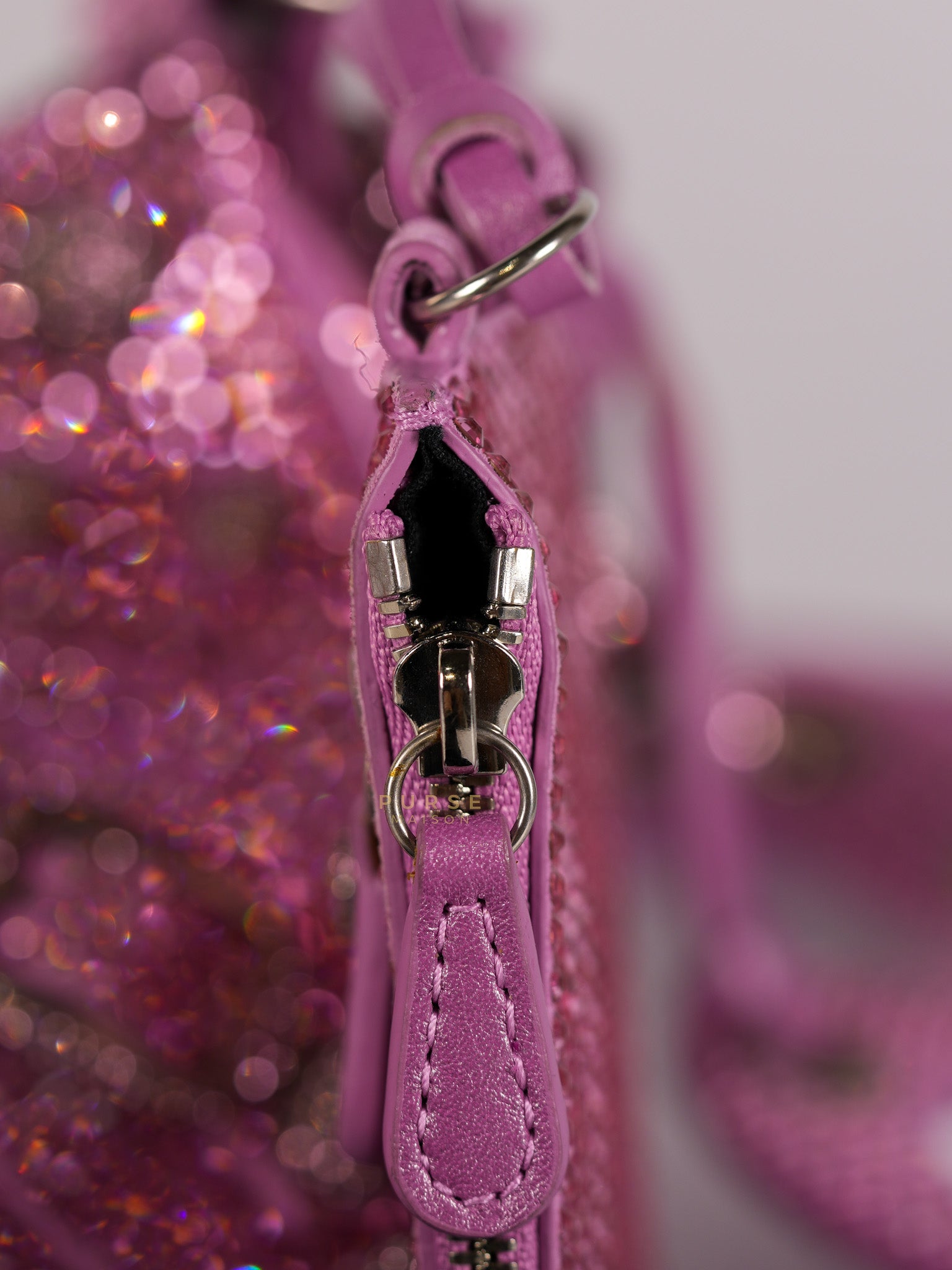 Le Cagole in Pink Diamond Stud Suede Leather | Purse Maison Luxury Bags Shop