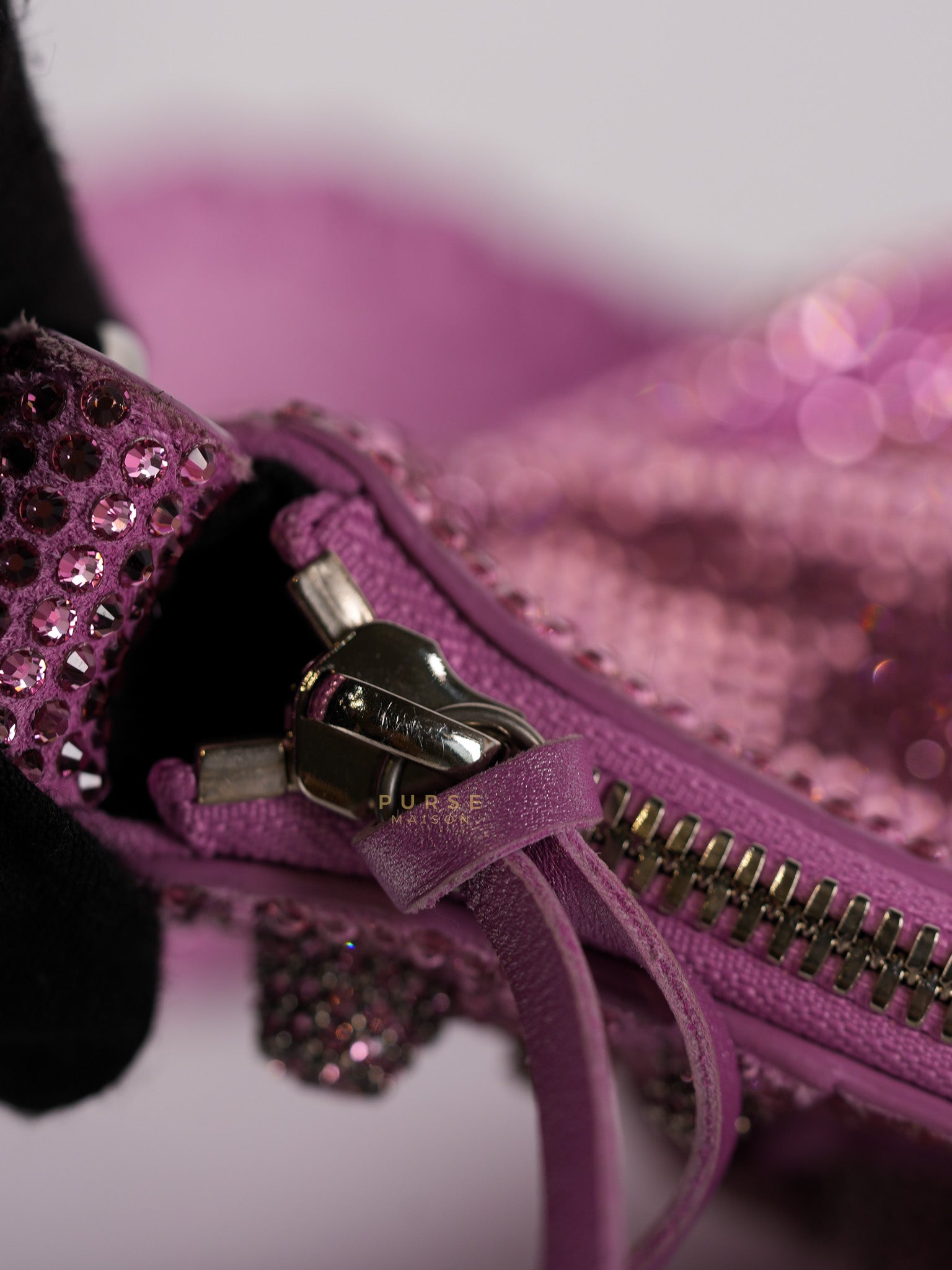 Le Cagole in Pink Diamond Stud Suede Leather | Purse Maison Luxury Bags Shop