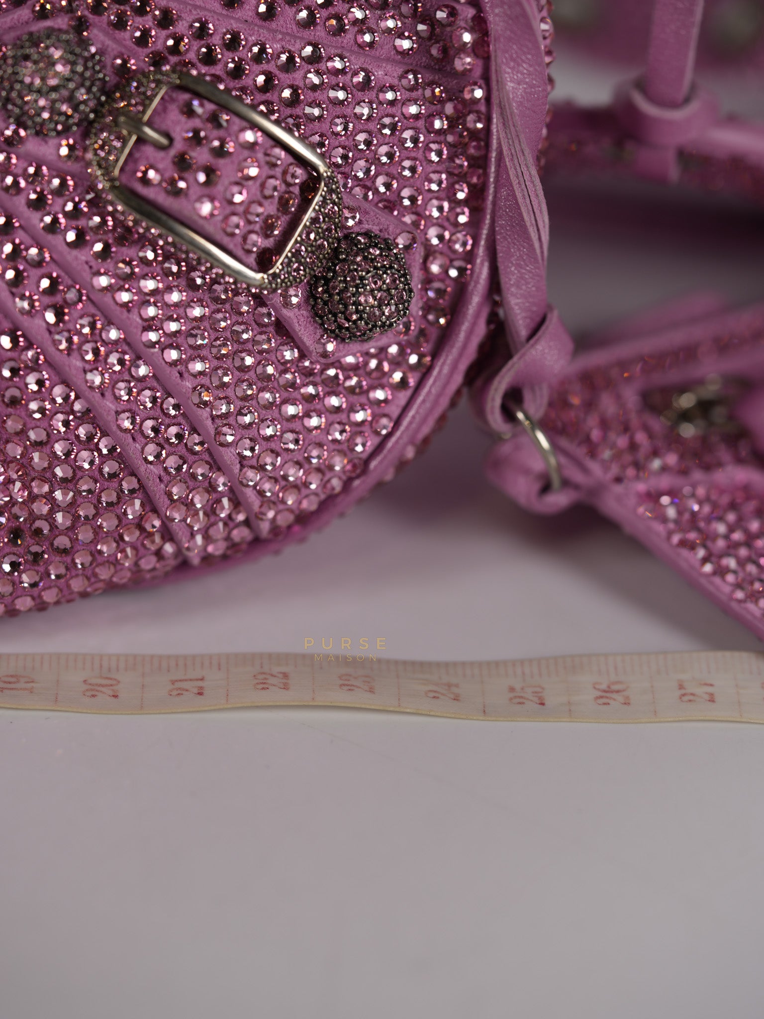 Le Cagole in Pink Diamond Stud Suede Leather | Purse Maison Luxury Bags Shop