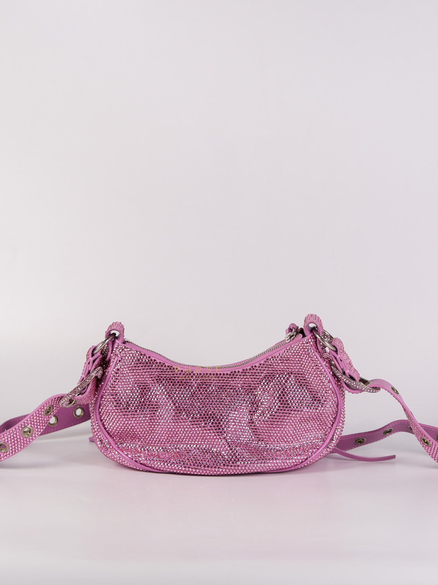 Le Cagole in Pink Diamond Stud Suede Leather | Purse Maison Luxury Bags Shop