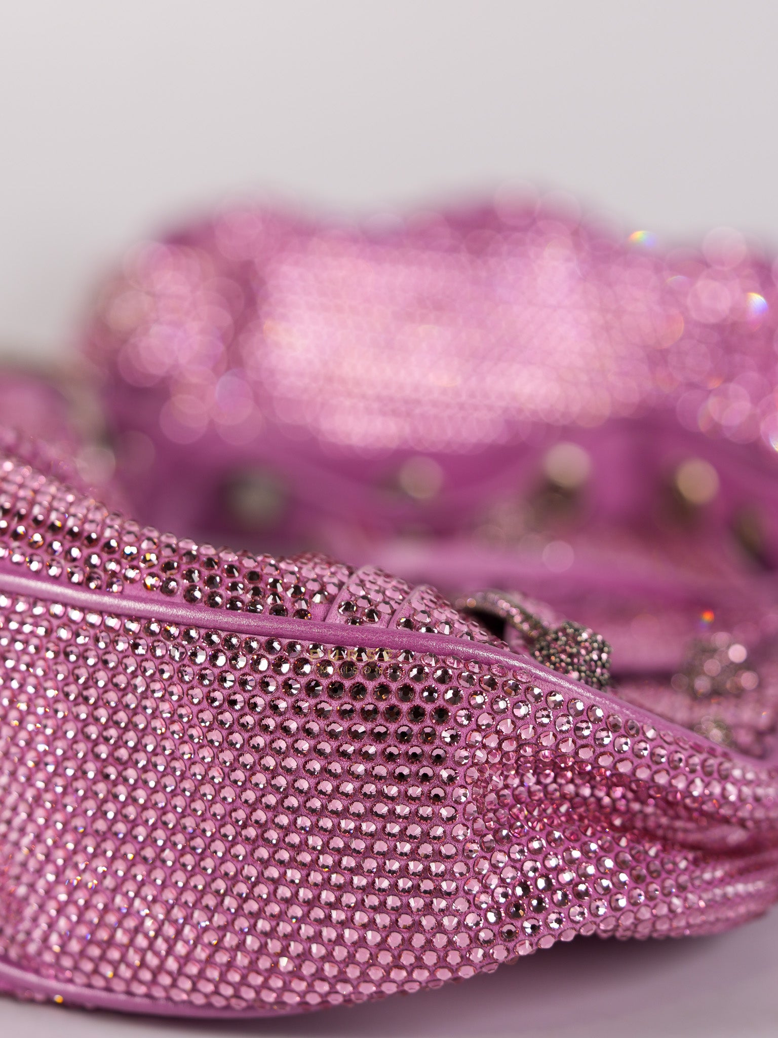 Le Cagole in Pink Diamond Stud Suede Leather | Purse Maison Luxury Bags Shop