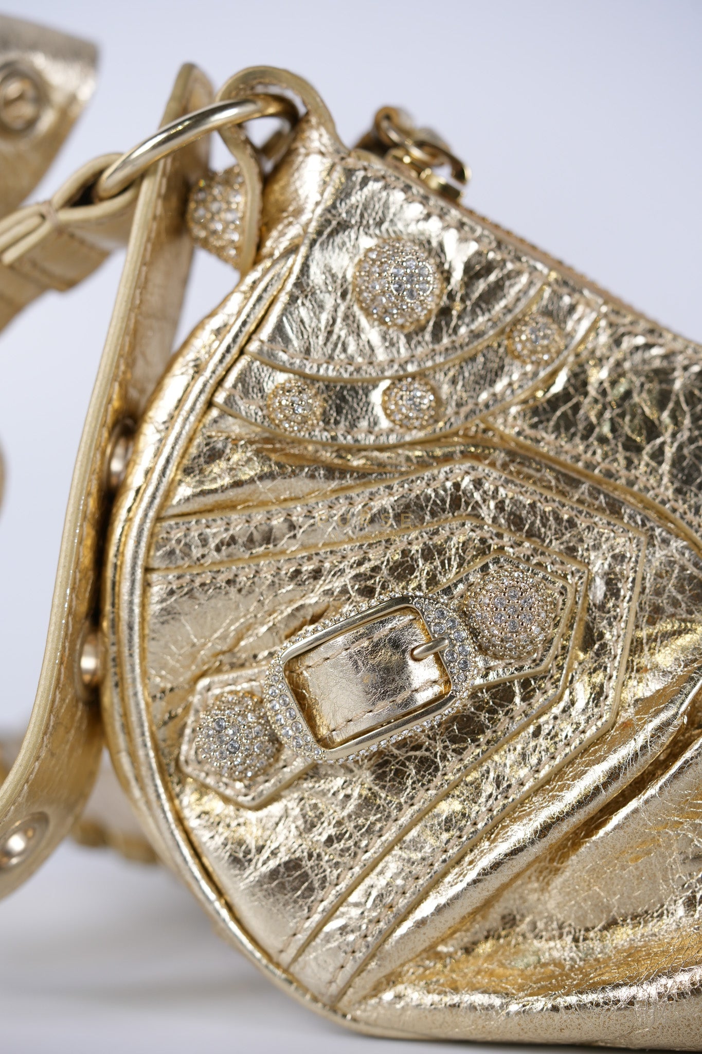 Le Cagole XS Metallic Gold Leather and Diamond Studded Hardware | Purse Maison Luxury Bags Shop