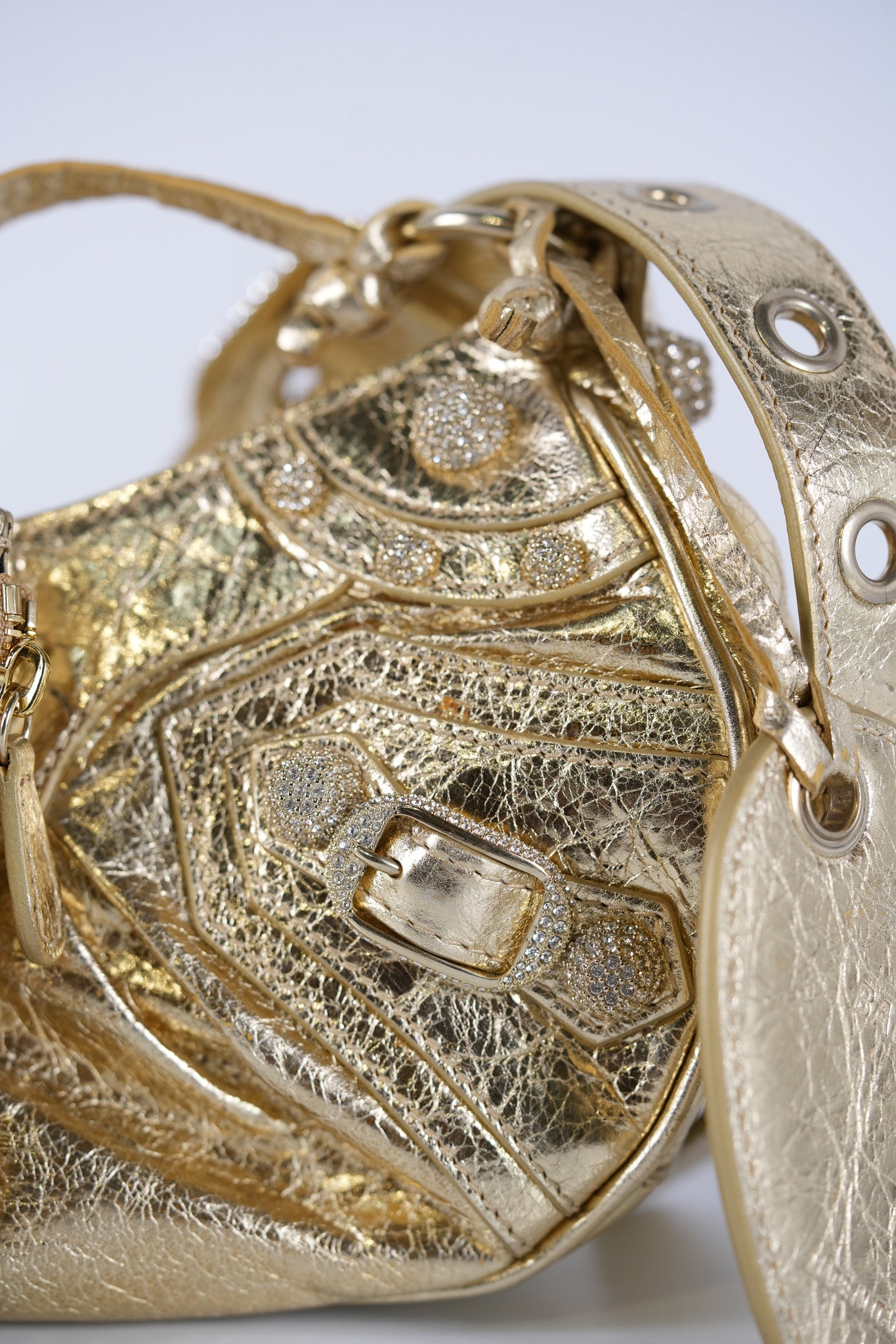 Le Cagole XS Metallic Gold Leather and Diamond Studded Hardware | Purse Maison Luxury Bags Shop