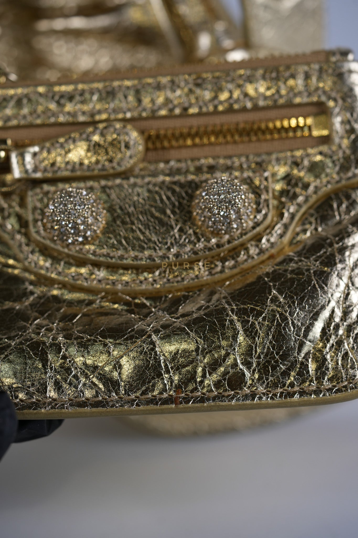Le Cagole XS Metallic Gold Leather and Diamond Studded Hardware | Purse Maison Luxury Bags Shop