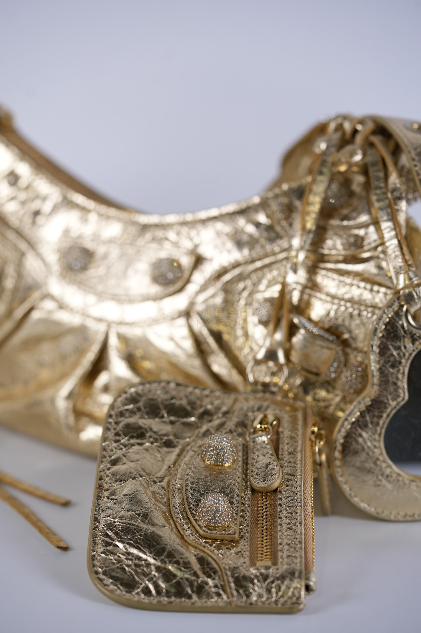 Le Cagole XS Metallic Gold Leather and Diamond Studded Hardware | Purse Maison Luxury Bags Shop
