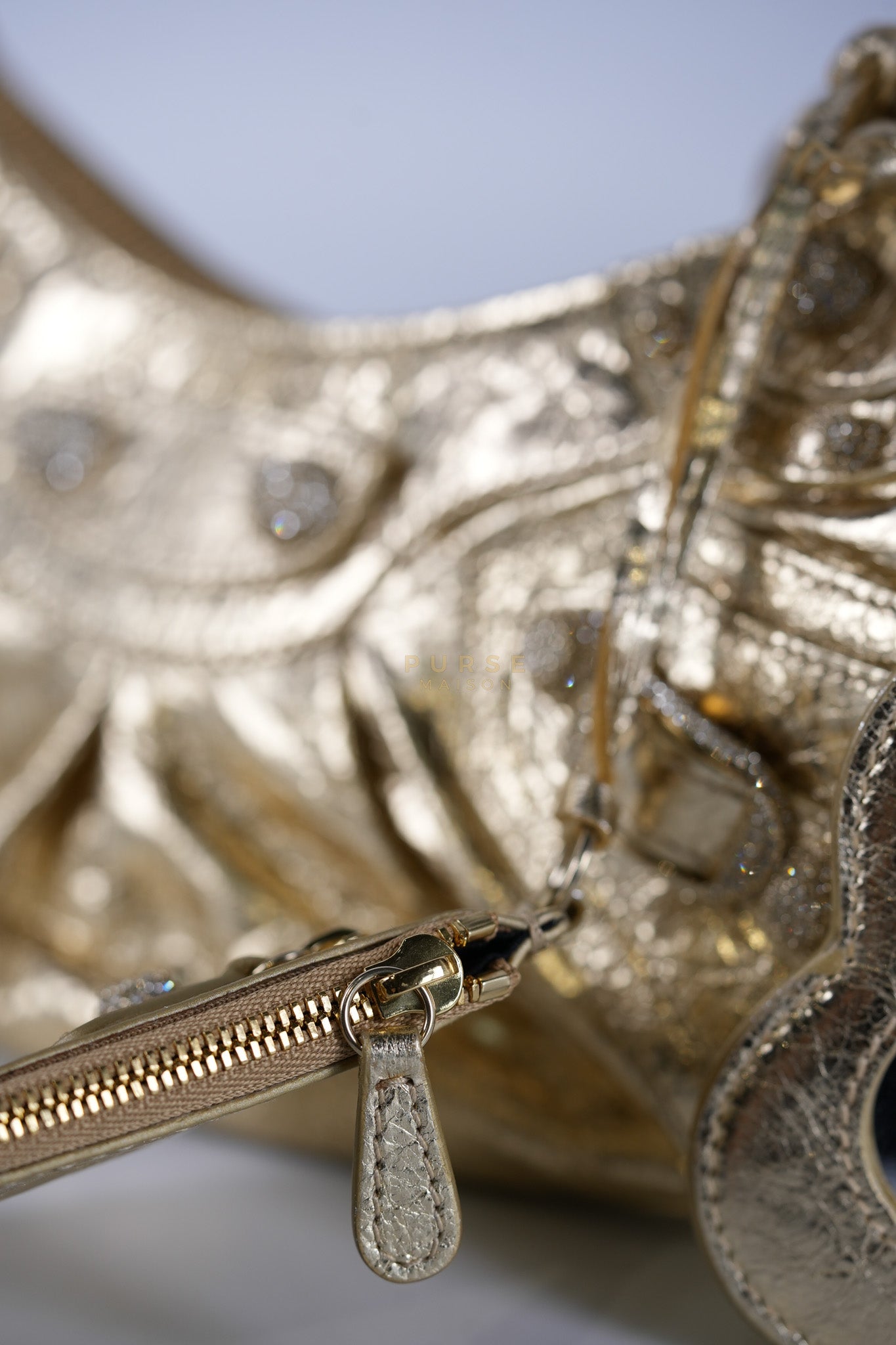 Le Cagole XS Metallic Gold Leather and Diamond Studded Hardware | Purse Maison Luxury Bags Shop