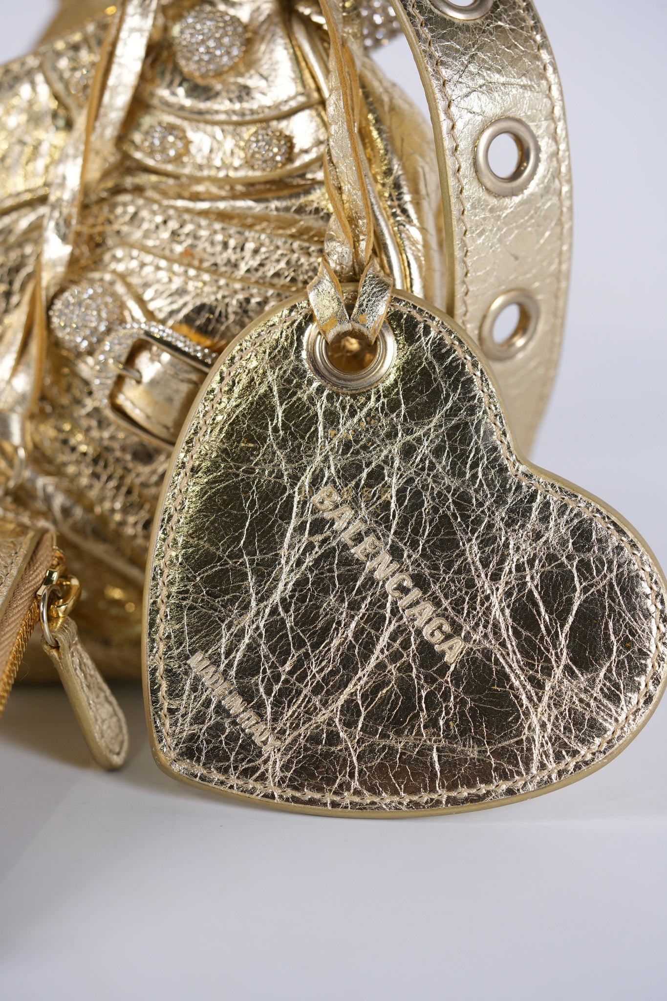 Le Cagole XS Metallic Gold Leather and Diamond Studded Hardware | Purse Maison Luxury Bags Shop