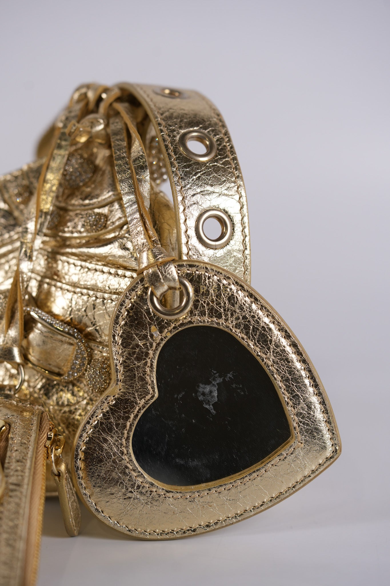 Le Cagole XS Metallic Gold Leather and Diamond Studded Hardware | Purse Maison Luxury Bags Shop