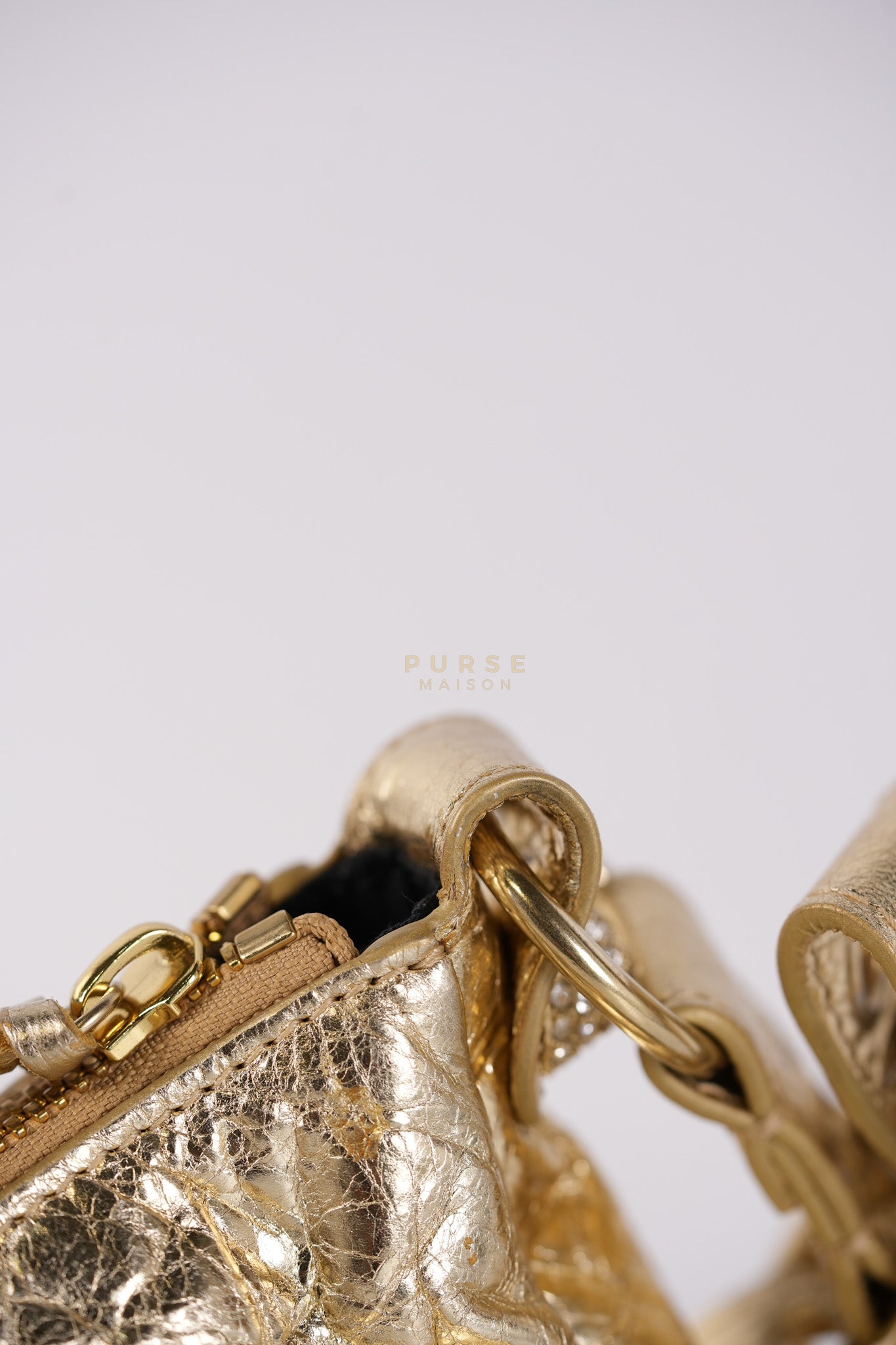 Le Cagole XS Metallic Gold Leather and Diamond Studded Hardware | Purse Maison Luxury Bags Shop