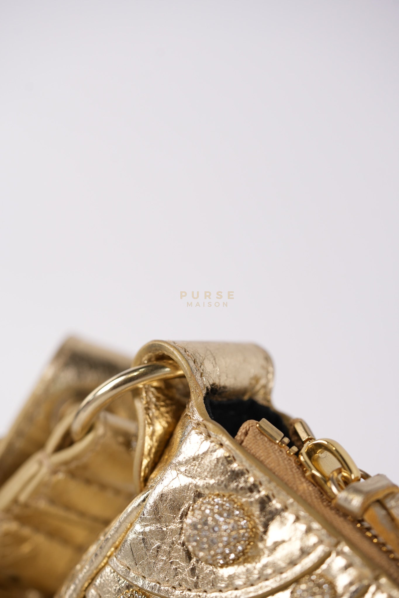 Le Cagole XS Metallic Gold Leather and Diamond Studded Hardware | Purse Maison Luxury Bags Shop