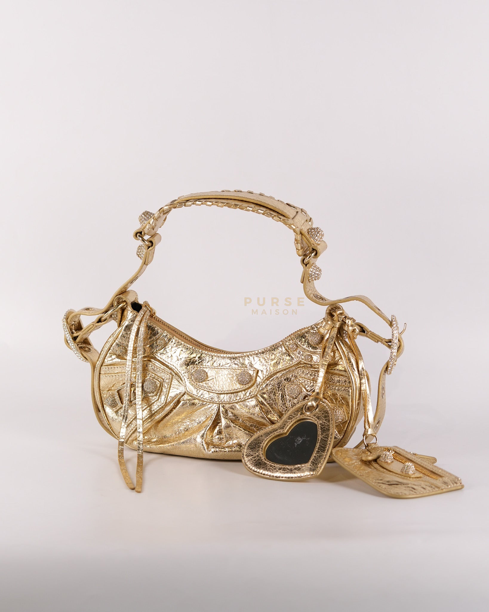 Le Cagole XS Metallic Gold Leather and Diamond Studded Hardware | Purse Maison Luxury Bags Shop