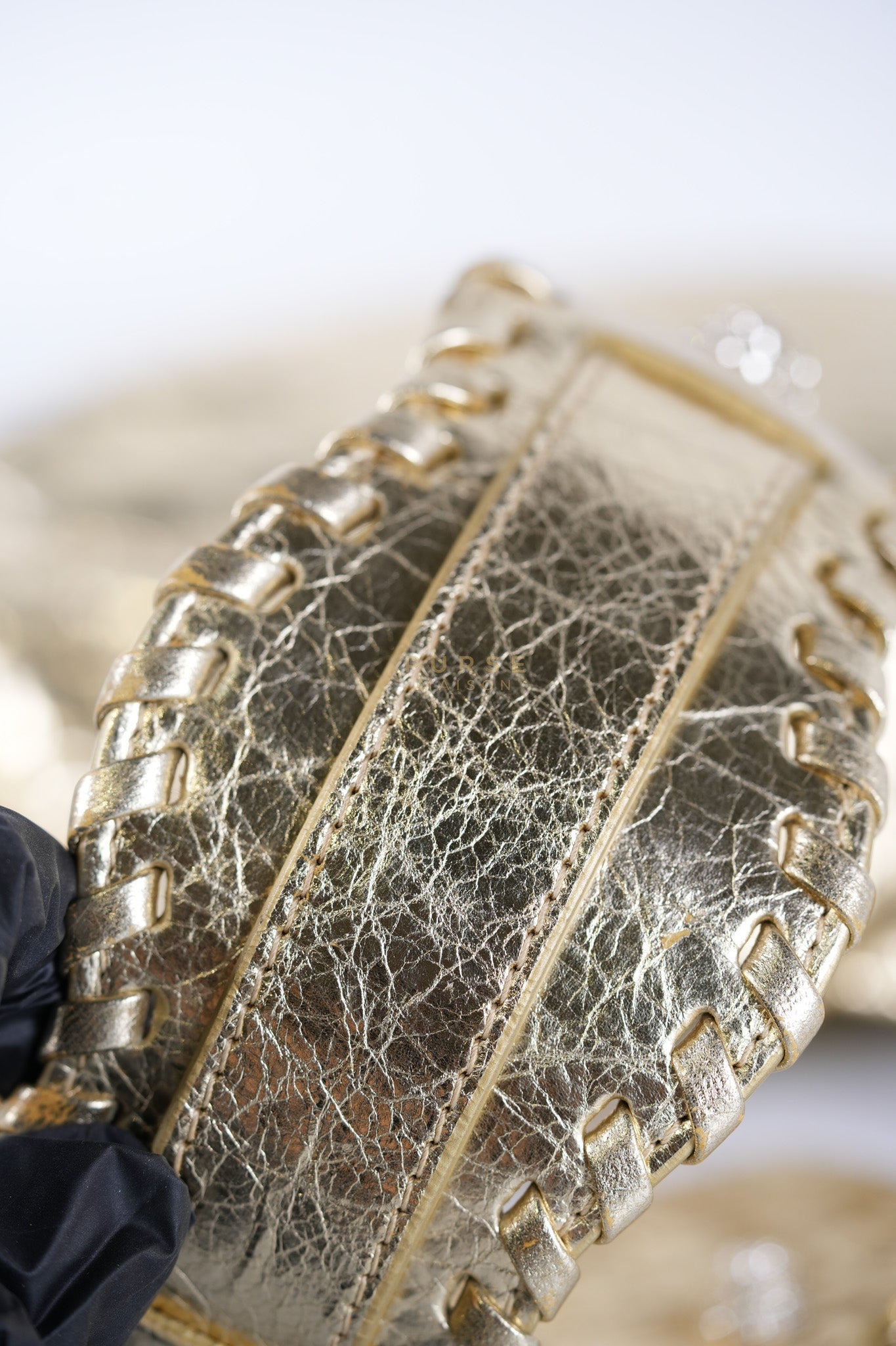 Le Cagole XS Metallic Gold Leather and Diamond Studded Hardware | Purse Maison Luxury Bags Shop