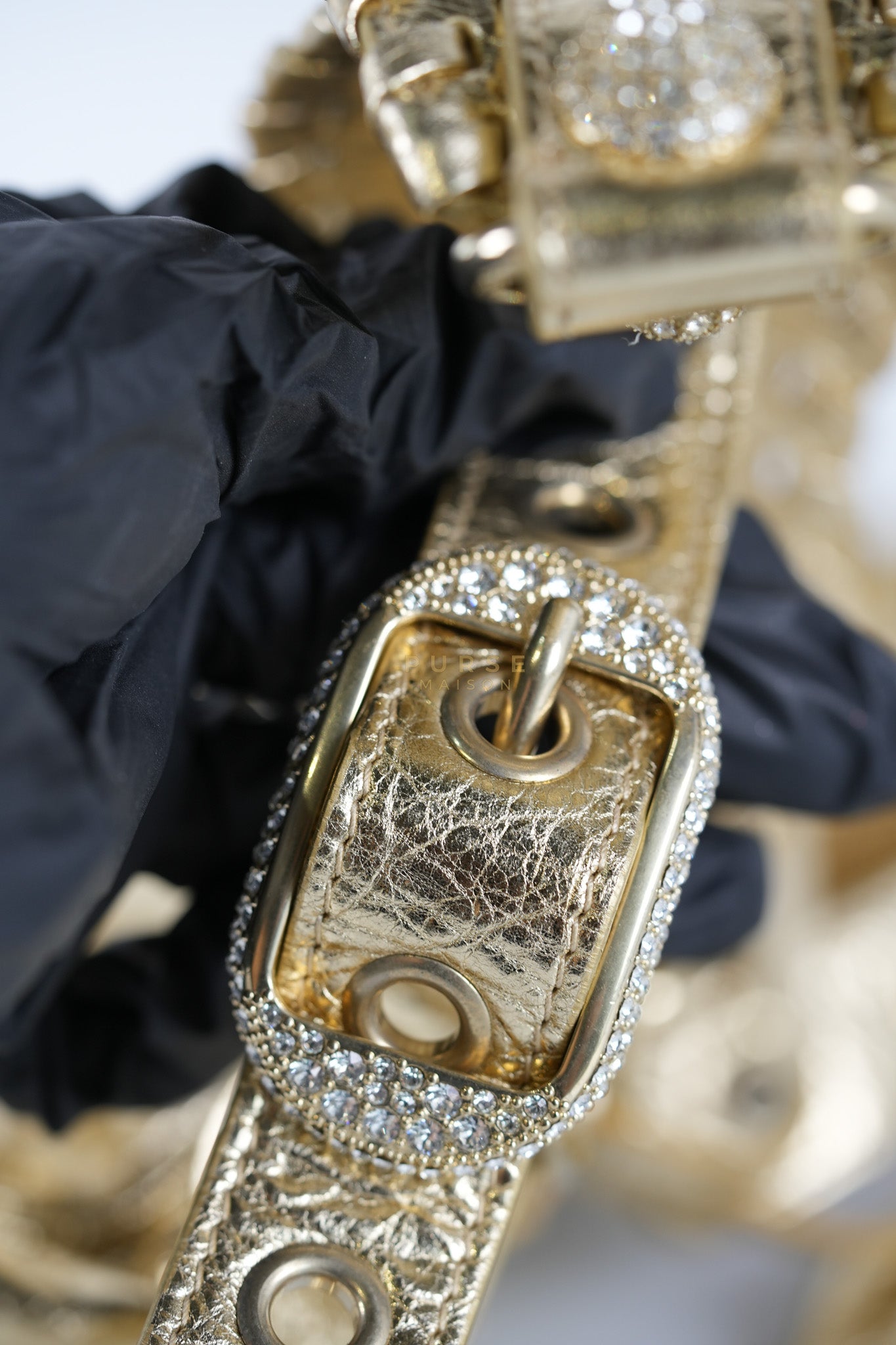 Le Cagole XS Metallic Gold Leather and Diamond Studded Hardware | Purse Maison Luxury Bags Shop