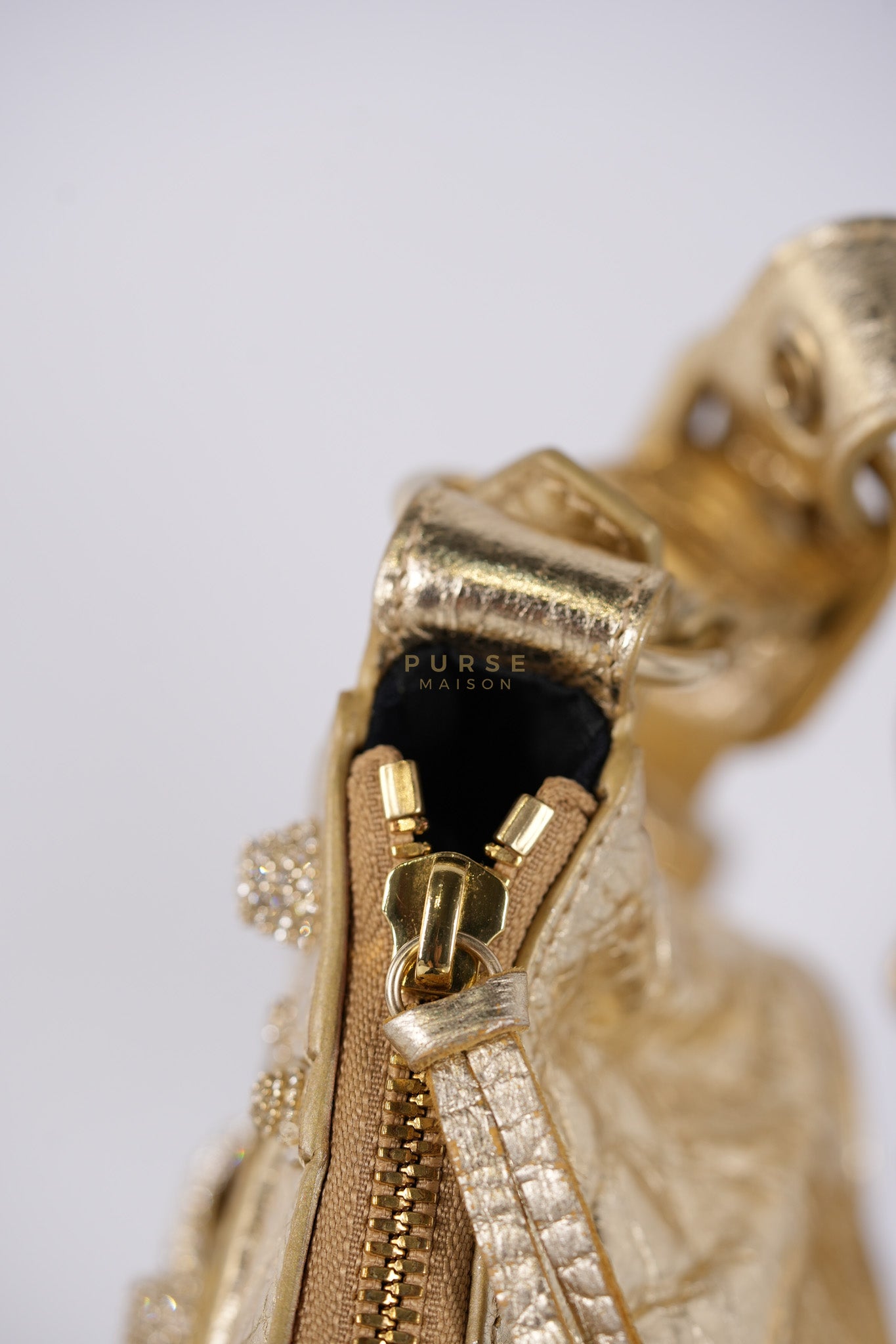 Le Cagole XS Metallic Gold Leather and Diamond Studded Hardware | Purse Maison Luxury Bags Shop