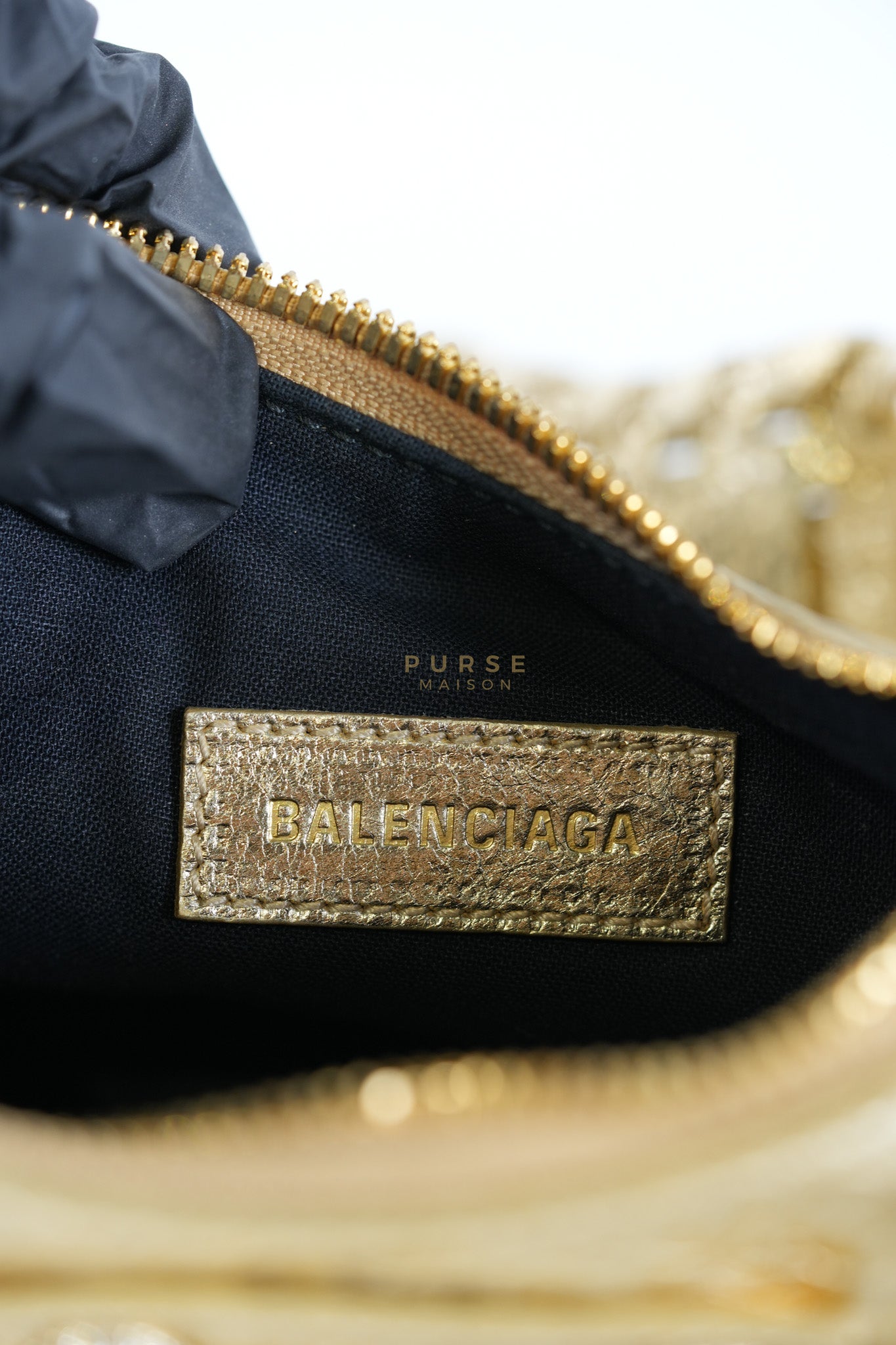 Le Cagole XS Metallic Gold Leather and Diamond Studded Hardware | Purse Maison Luxury Bags Shop