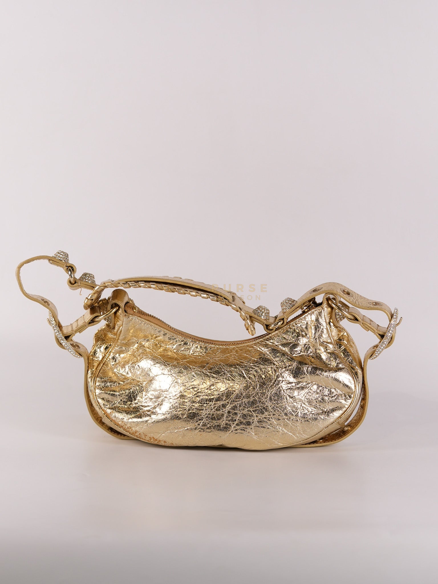 Le Cagole XS Metallic Gold Leather and Diamond Studded Hardware | Purse Maison Luxury Bags Shop