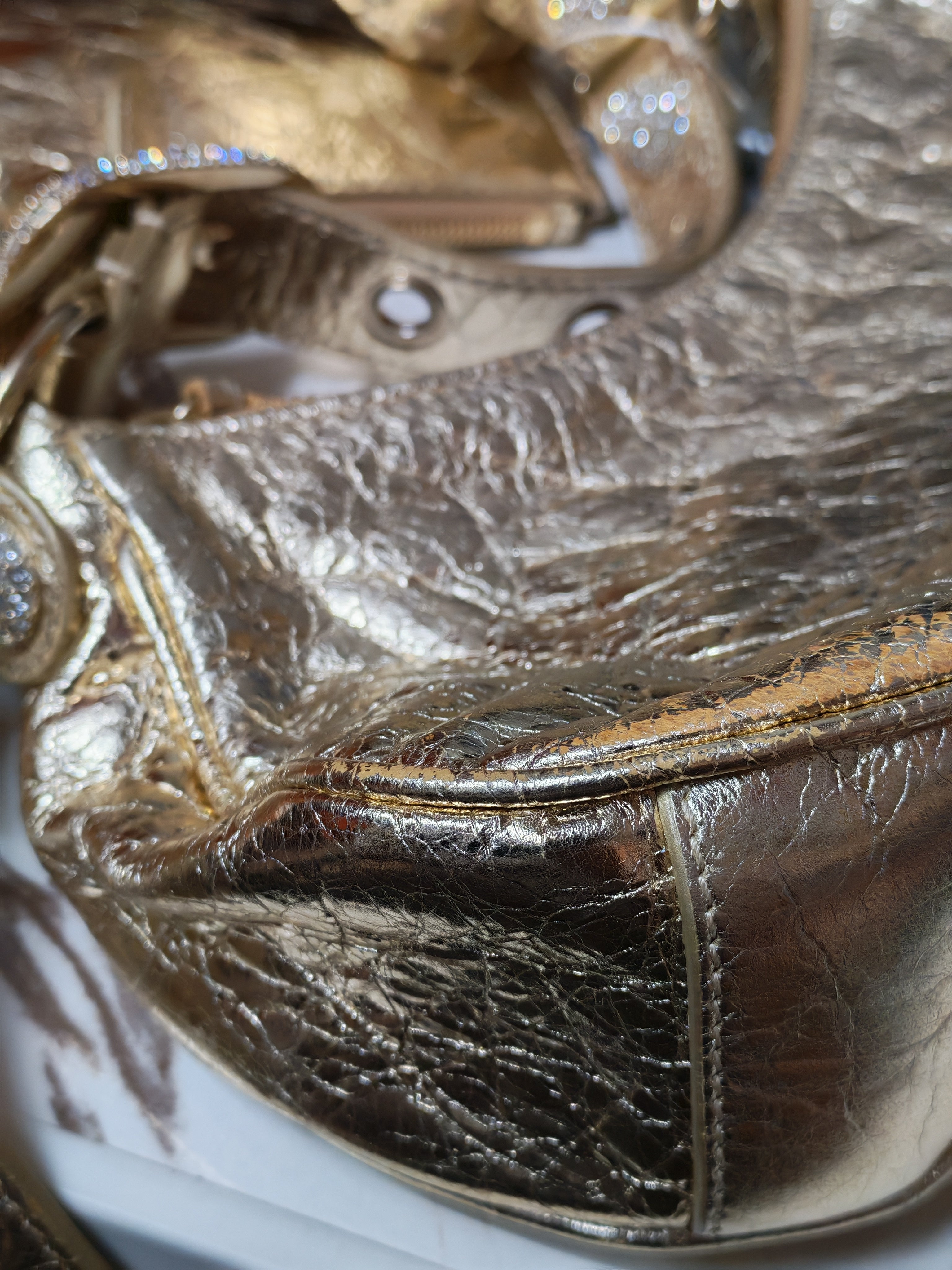 Le Cagole XS Metallic Gold Leather and Diamond Studded Hardware | Purse Maison Luxury Bags Shop