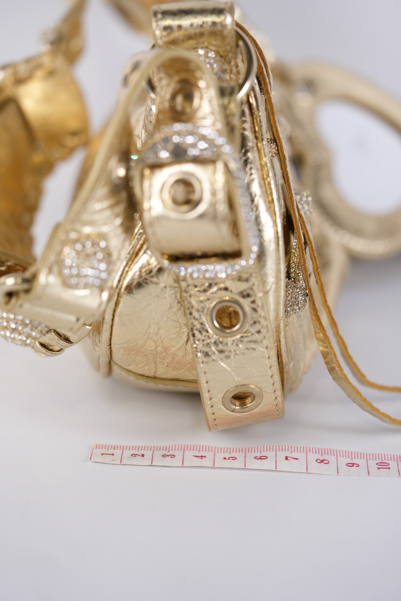 Le Cagole XS Metallic Gold Leather and Diamond Studded Hardware | Purse Maison Luxury Bags Shop