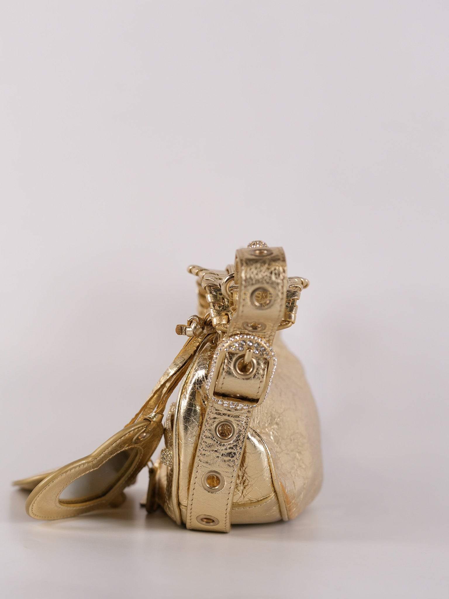 Le Cagole XS Metallic Gold Leather and Diamond Studded Hardware | Purse Maison Luxury Bags Shop