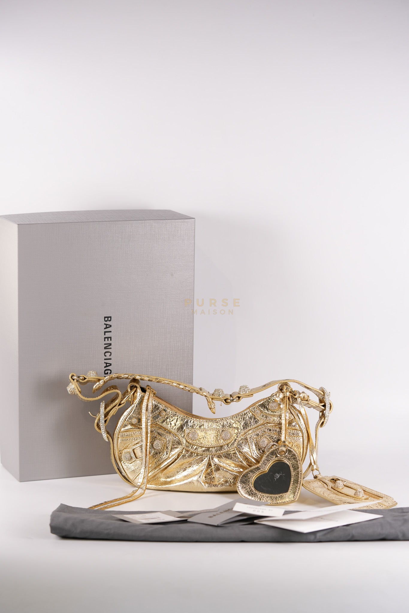 Le Cagole XS Metallic Gold Leather and Diamond Studded Hardware | Purse Maison Luxury Bags Shop