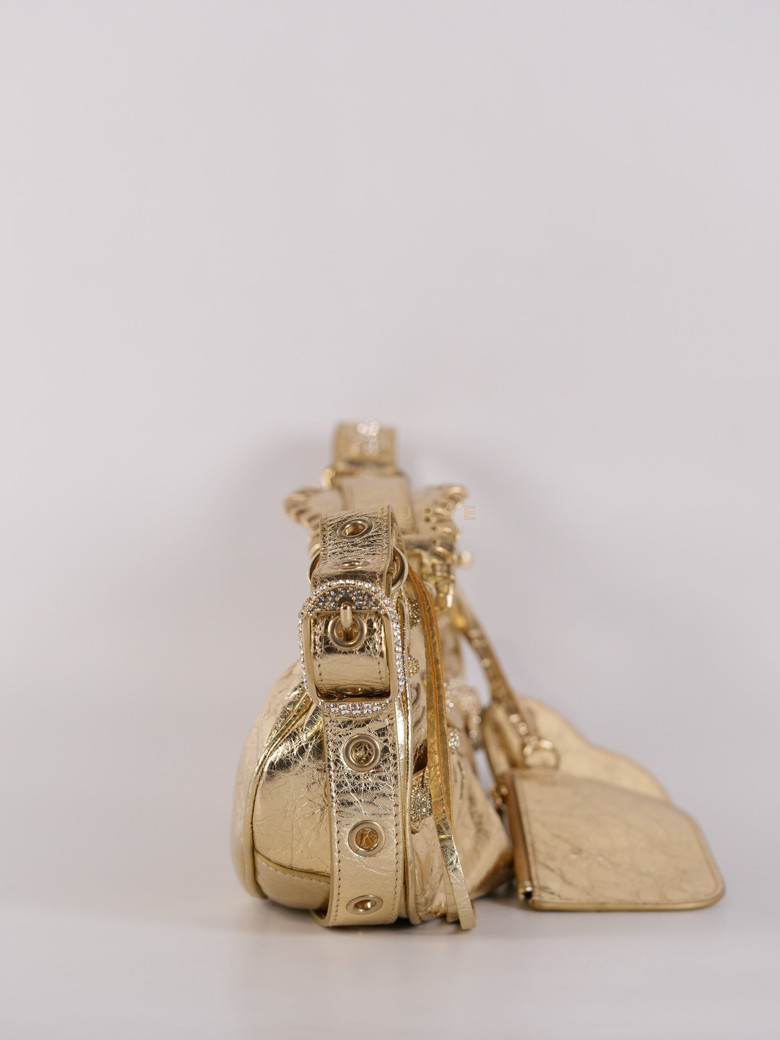 Le Cagole XS Metallic Gold Leather and Diamond Studded Hardware | Purse Maison Luxury Bags Shop