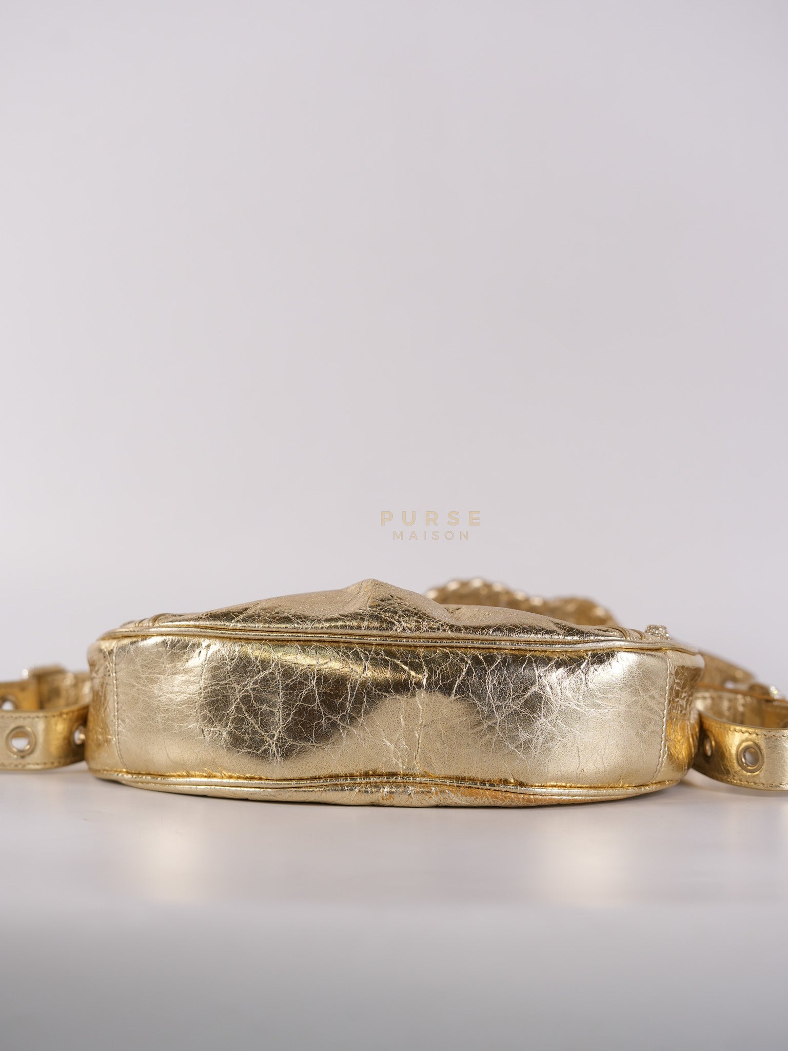 Le Cagole XS Metallic Gold Leather and Diamond Studded Hardware | Purse Maison Luxury Bags Shop