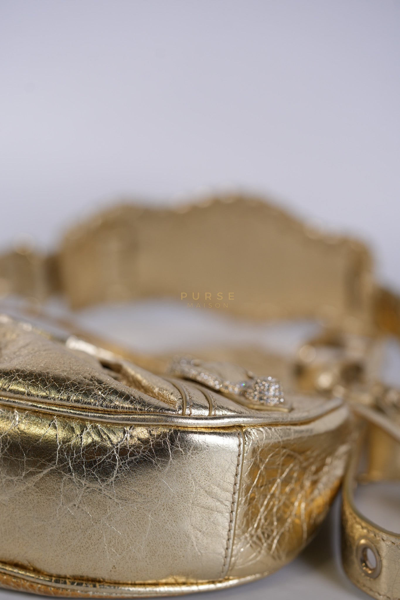 Le Cagole XS Metallic Gold Leather and Diamond Studded Hardware | Purse Maison Luxury Bags Shop