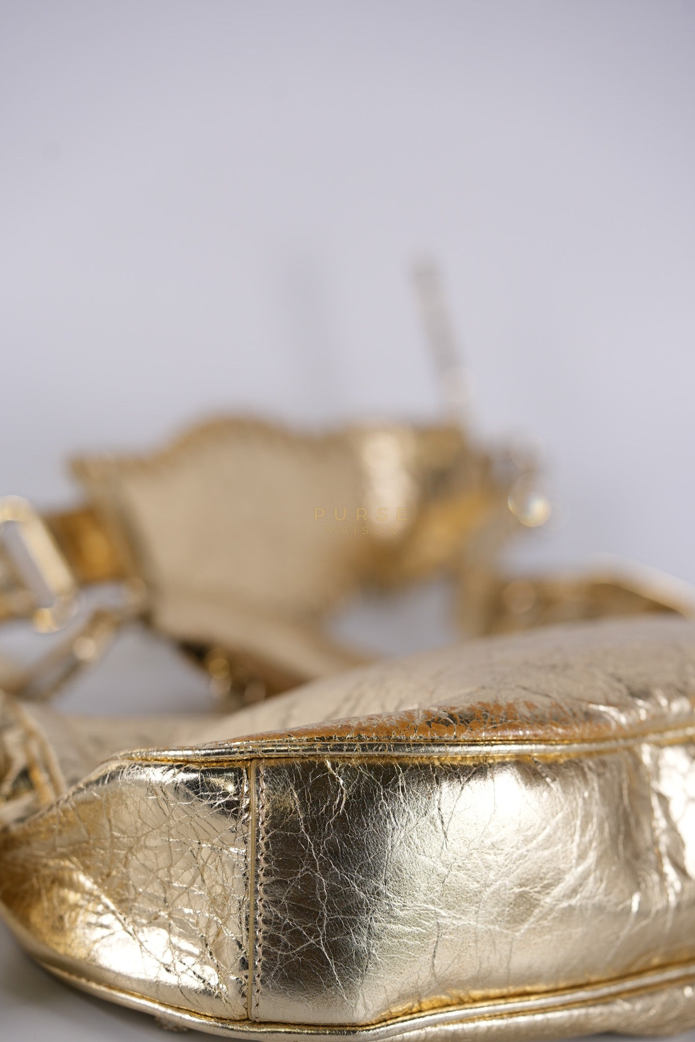 Le Cagole XS Metallic Gold Leather and Diamond Studded Hardware | Purse Maison Luxury Bags Shop