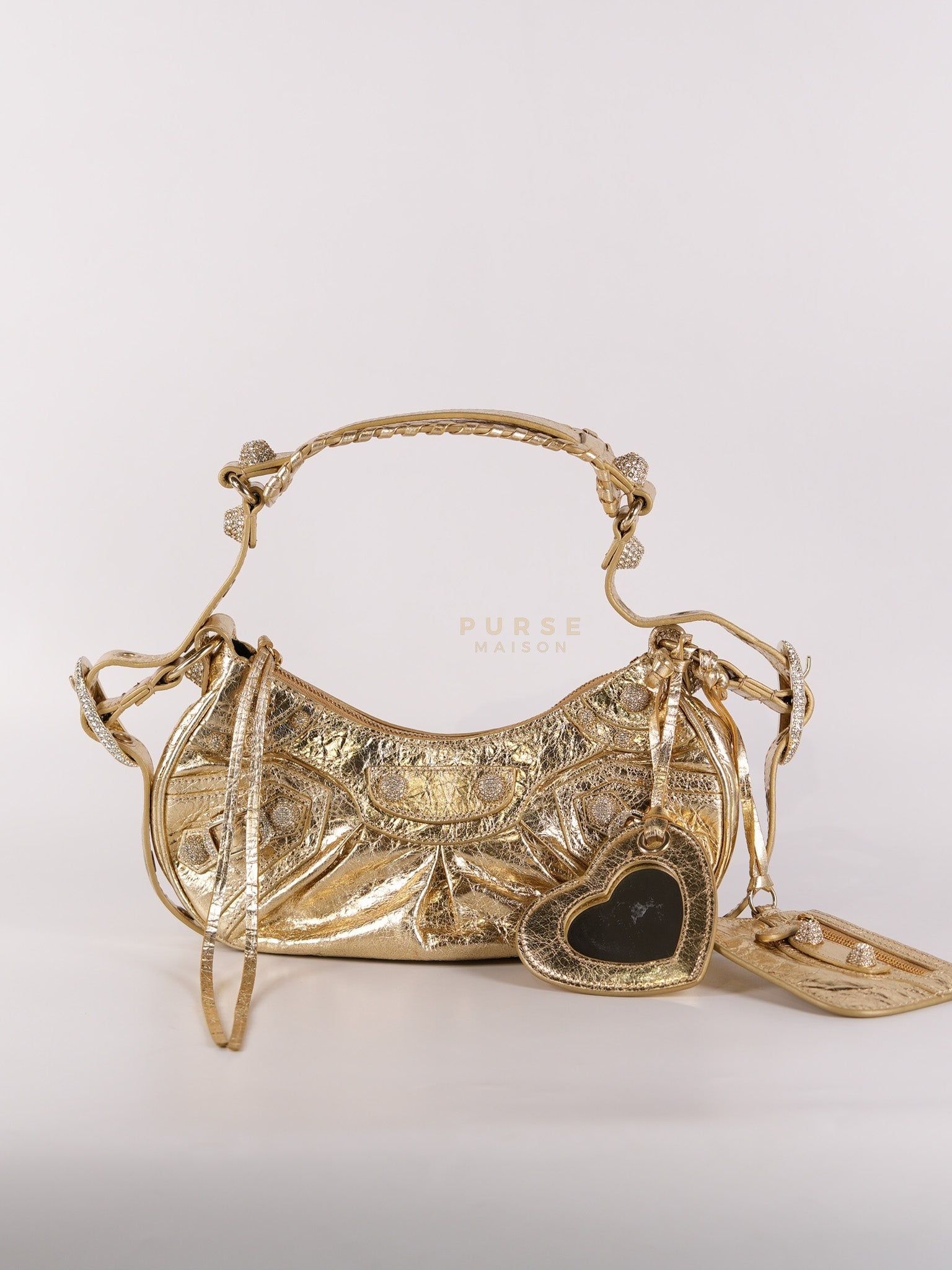 Le Cagole XS Metallic Gold Leather and Diamond Studded Hardware | Purse Maison Luxury Bags Shop