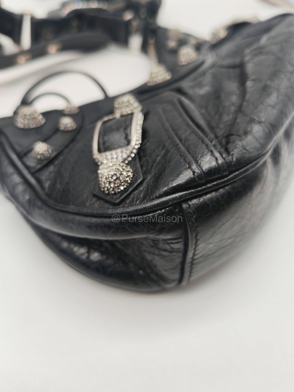 Balenciaga Le Cagole XS Shoulder Bag in Arena Lambskin Shoulder Bag with Rhinestones