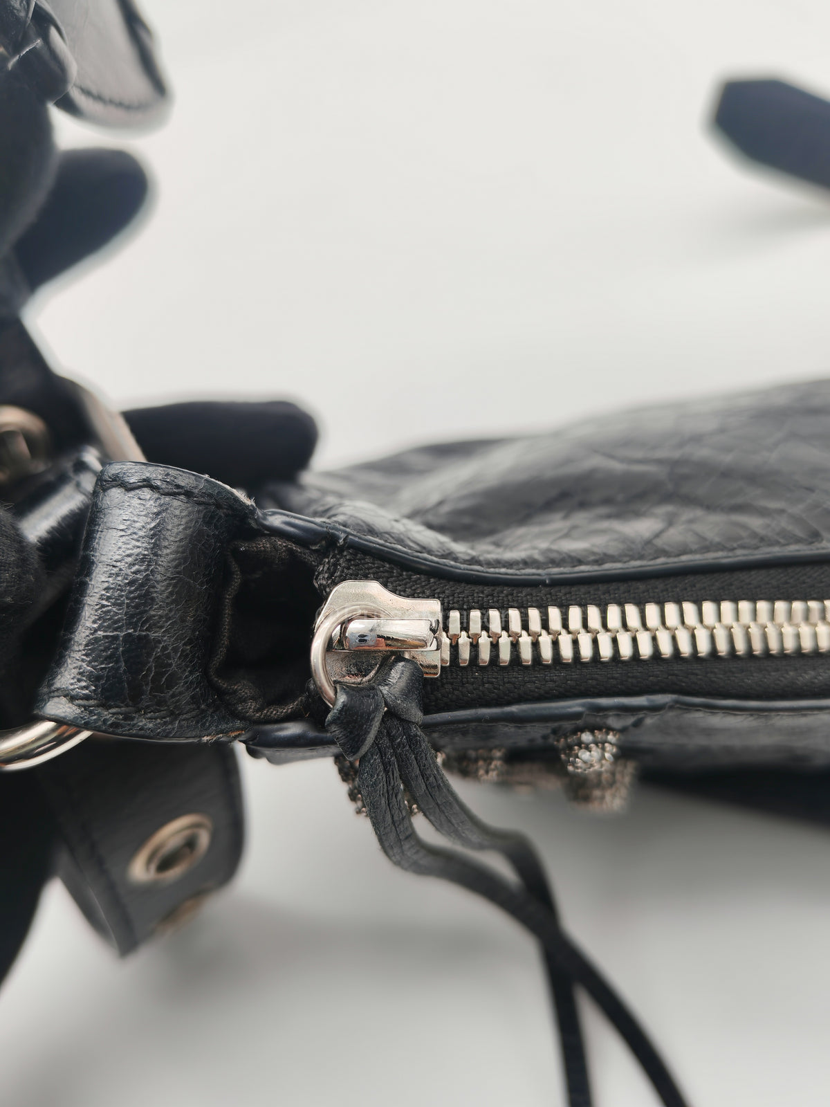 Balenciaga Le Cagole XS Shoulder Bag in Arena Lambskin Shoulder Bag with Rhinestones