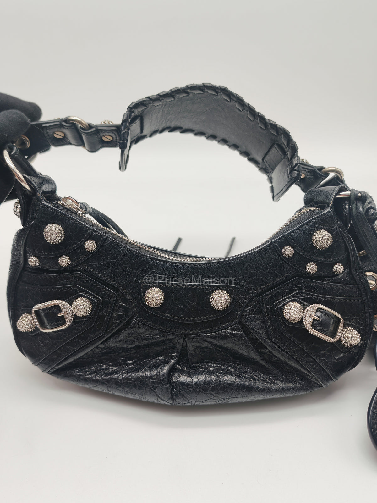 Balenciaga Le Cagole XS Shoulder Bag in Arena Lambskin Shoulder Bag with Rhinestones