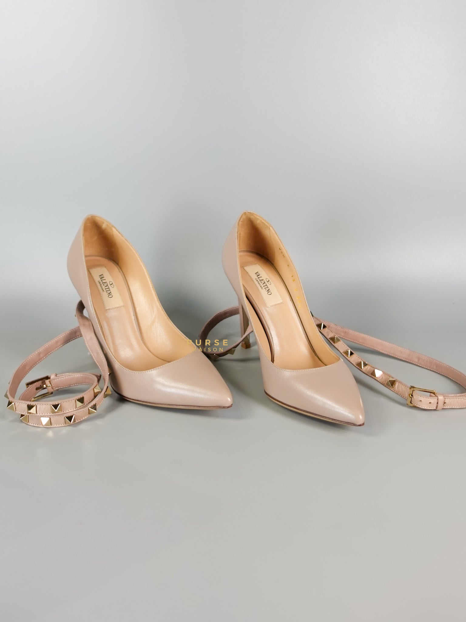 Leather Pumps with Rockstud Strap (Size 35.5EU 22.5cm) | Purse Maison Luxury Bags Shop
